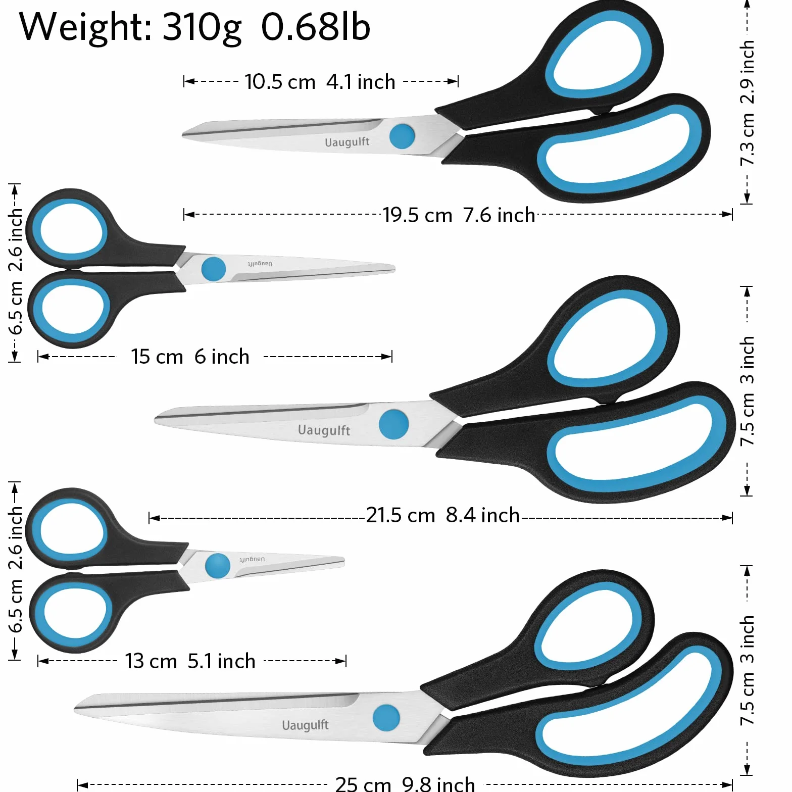 Forbici Multiuso in Acciaio Inossidabile, Set da 5 Pezzi, Blu e Nero