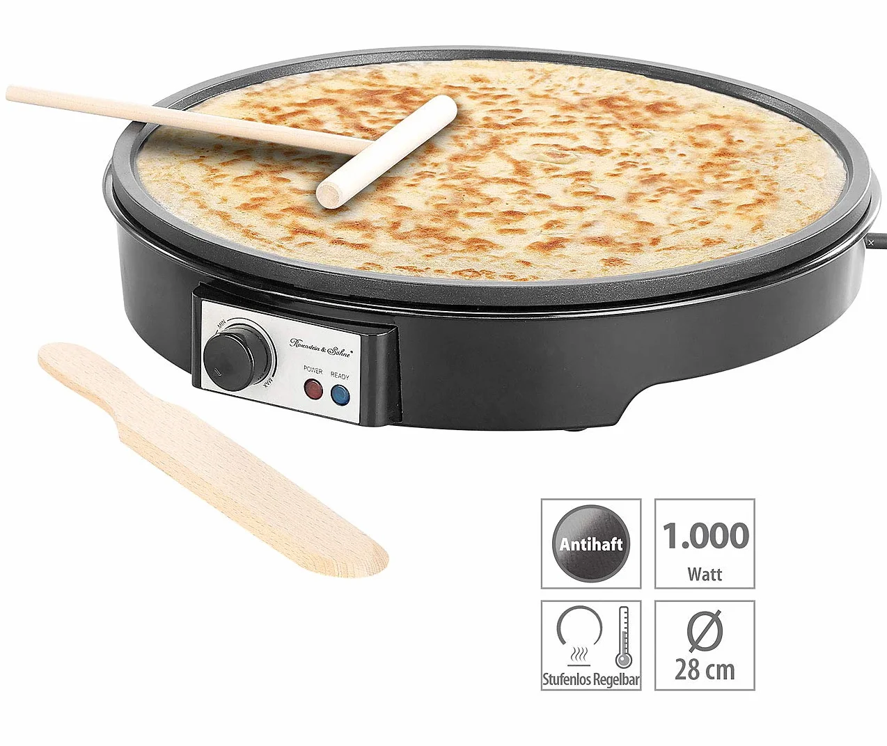 Rosenstein & Söhne Crepe Maker XL Elettrico con Regolatore di Temperatura e Rivestimento Antiaderente