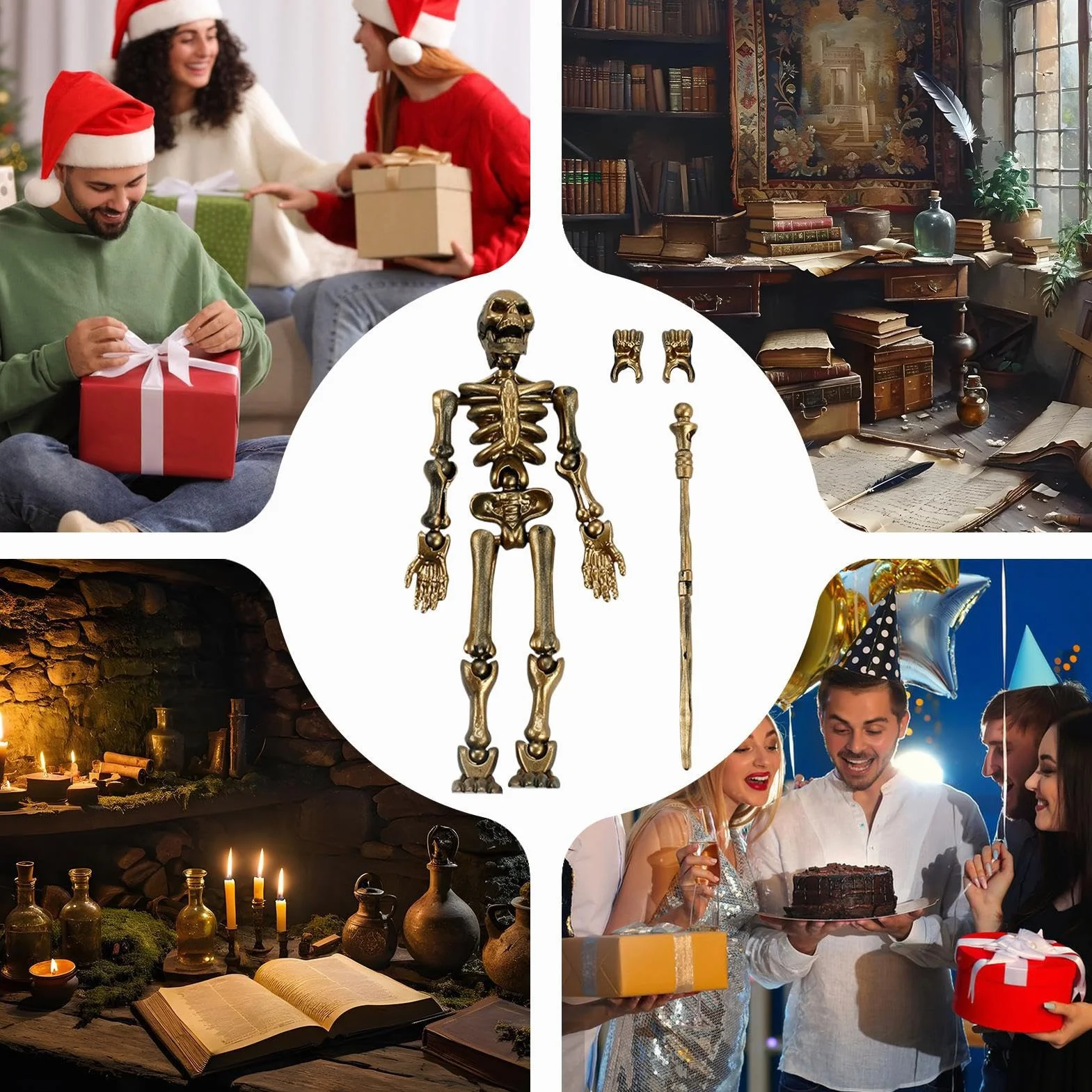 Skeleton Action Figure, Movable Joints Full Body Assembly Model, Flexible Poses, Ideal for Desk and Bookshelf Display, Halloween Decor and Craft Decoration