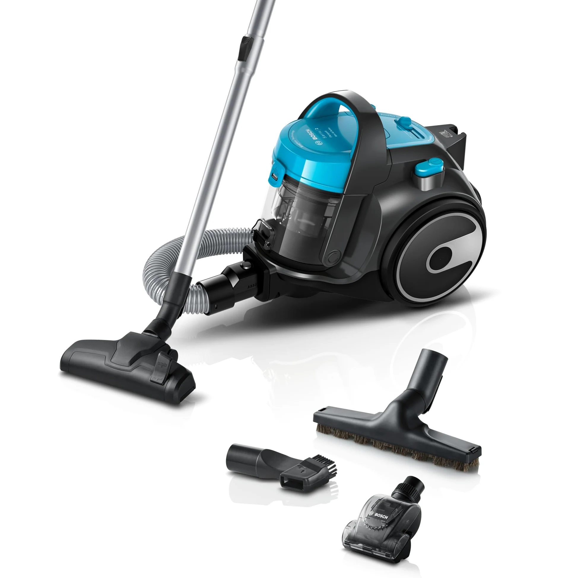 Bosch BGS05X240 Aspirapolvere a Traino Senza Sacco con Filtro Igienico PureAir, Design Compatto, Potente, Turchese