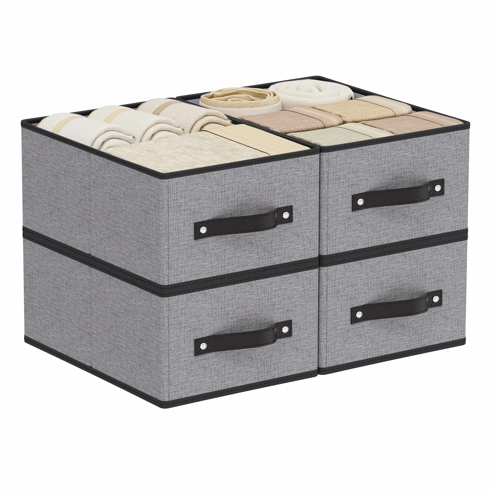 Scatole Portaoggetti 4 Pezzi, Organizzatore Cassetti con Maniglie, Grigio 33x23x14cm