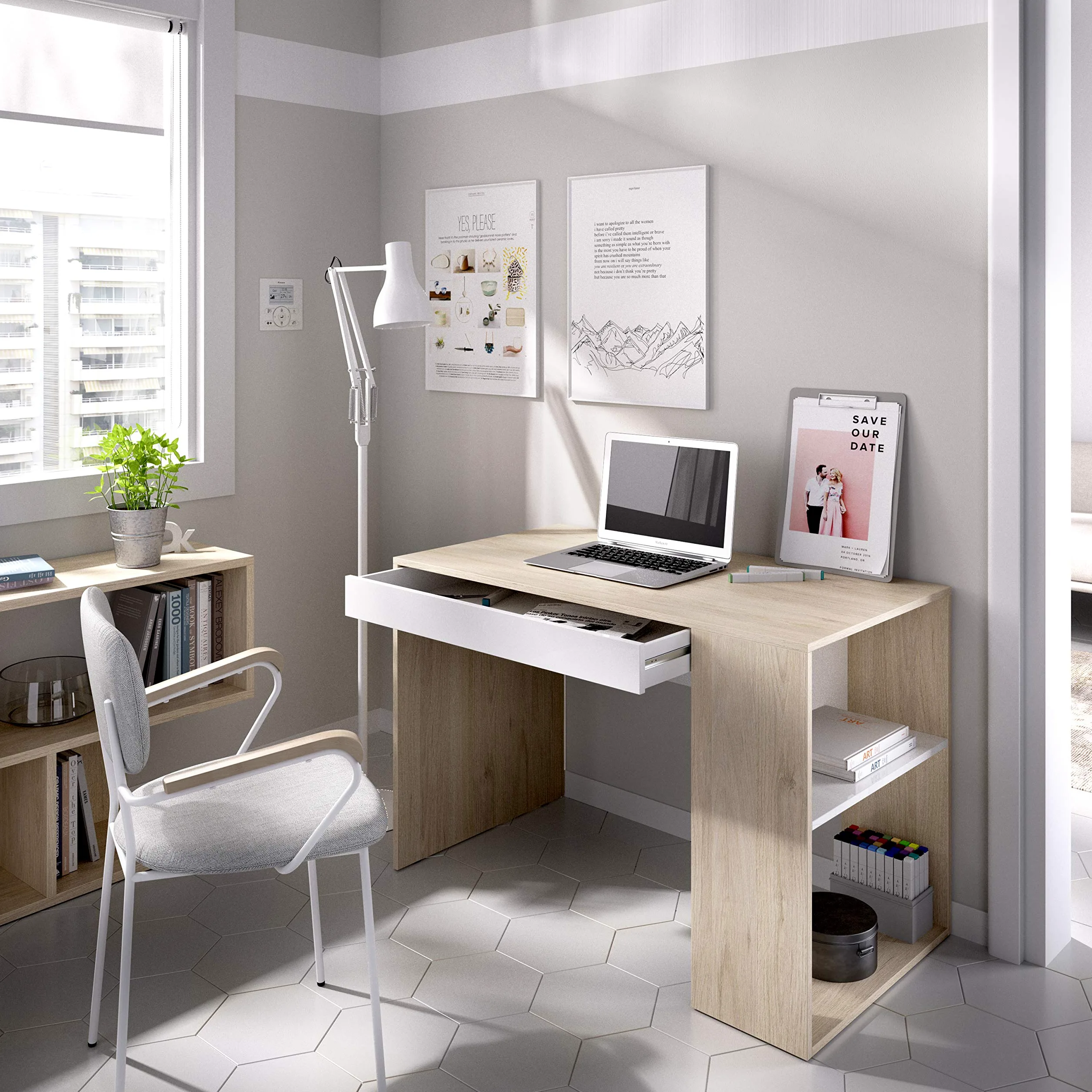 Rimobel DEKIT Grupo TEO Tavolo Scrivania, Legno, Naturale/Bianco, Normale