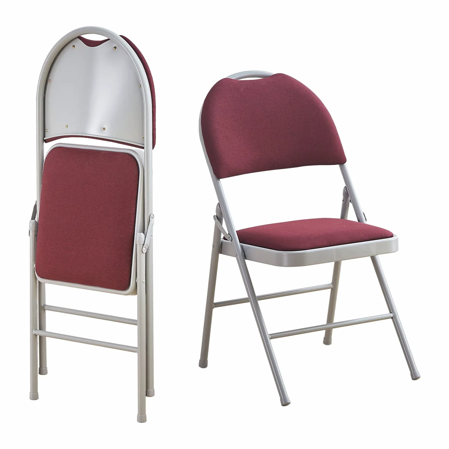 KAIHAOWIN Set di 2 Sedie Pieghevoli in Metallo Imbottite, Sedia per Ospiti con Schienale Esteso e Maniglia per Il Trasporto, Sedia Pieghevole per uso Interno e Facile Trasporto, Rosso