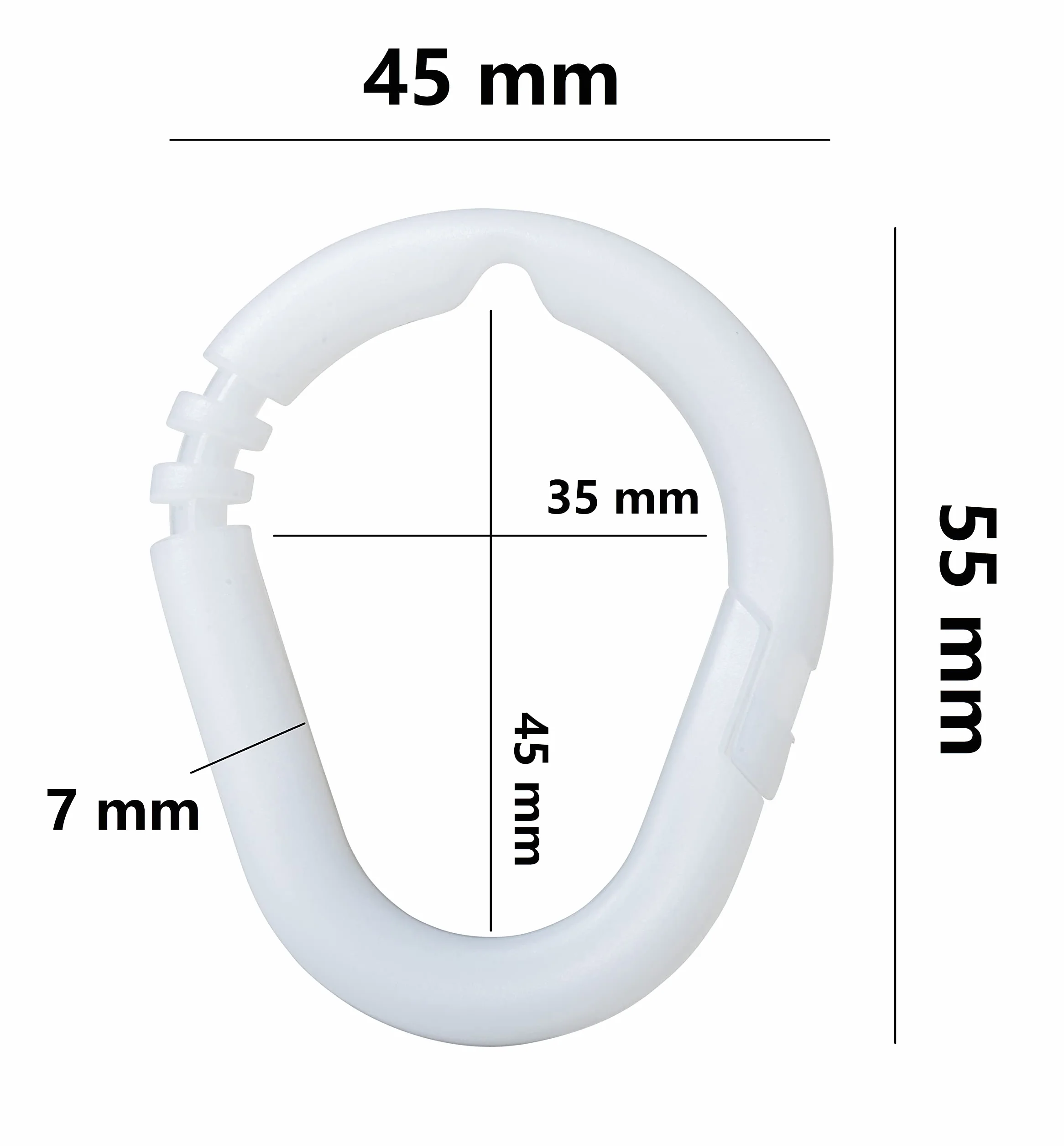 IPEA Anelli per Tende Doccia con Gancio Apribile 24 pezzi Made in Italy Plastica Super Resistente Scorrevole per Asta Tenda Bagno Bianco 45 x 35 mm