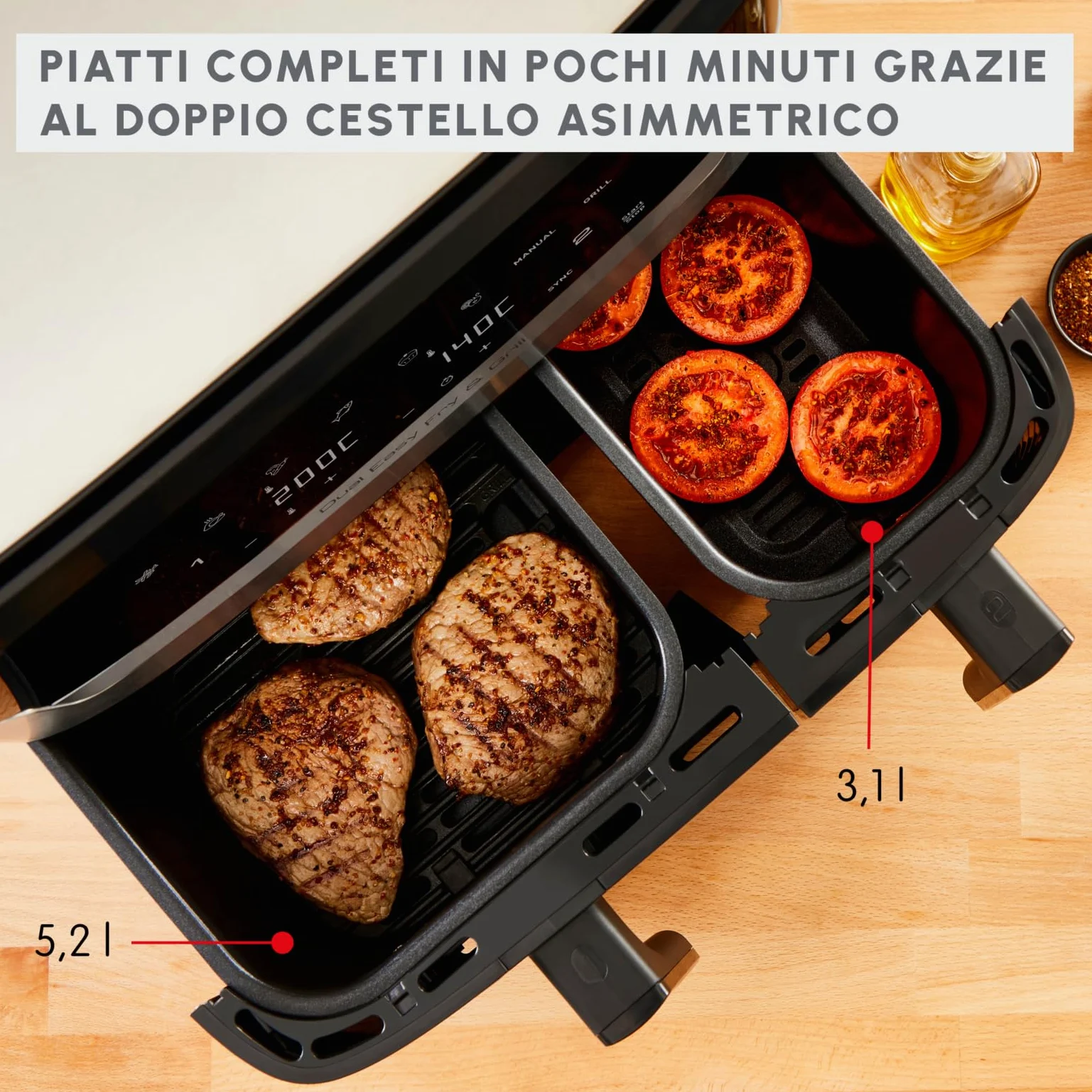 Moulinex Dual Easy Fry & Grill, Capacità 8,3 L, Doppio Cestello, Combinazione Di Friggitrice Ad Aria E Griglia, Pasto Completo Per La Famiglia, Meno