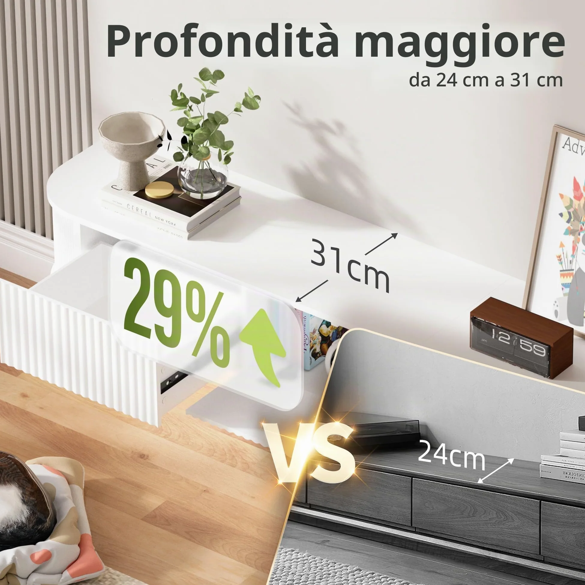 Mobile TV Sospeso con Luce LED – Mobile TV a Parete da 140CM con Archiviazione Migliorata & Bordi Arrotondati, Consolle Multimediale TV Moderna per TV da 65-75 Pollici