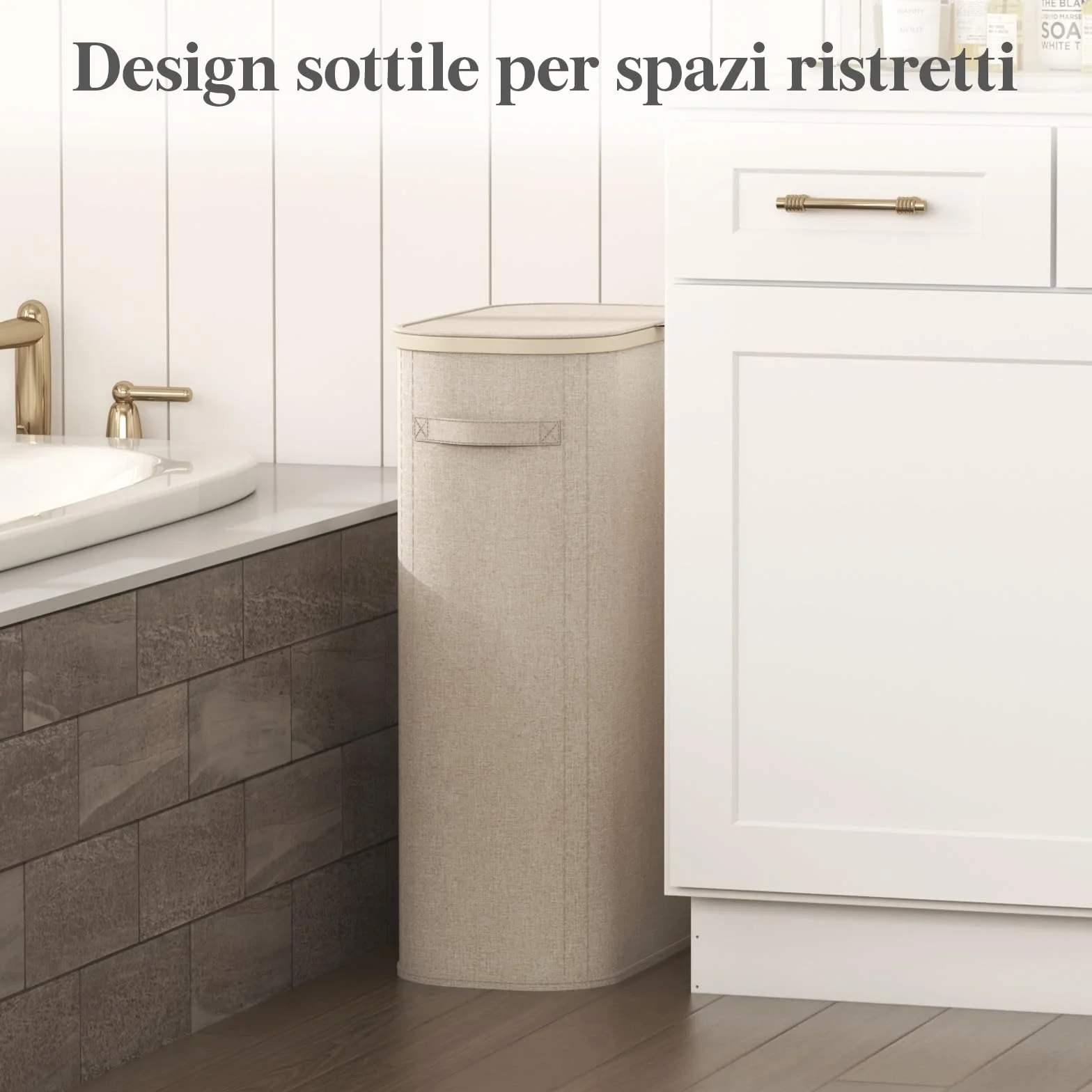 Lifewit Cesto Portabiancheria, Cesta Panni Sporchi con coperchio, Laundry Basket con Plastica Manici, Porta Biancheria Sporca per Bagno, Lavanderia, Camera da Letto, 65 L, Beige