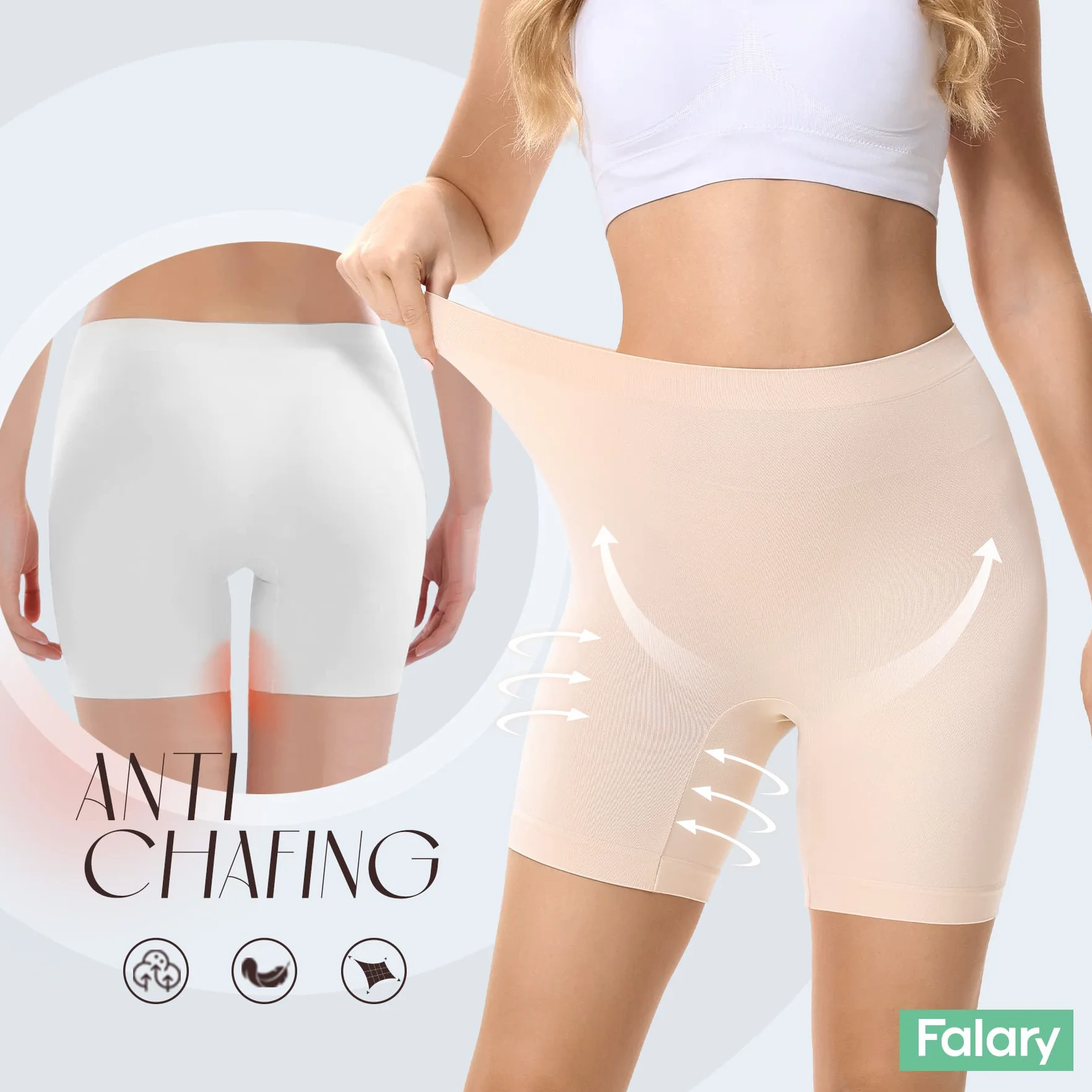 FALARY Pantaloncini Sottogonna Donna Boxer Leggings Corti Mutande Vita Alta Antisfregamento 3 Pezzi Nero Bianco Beige
