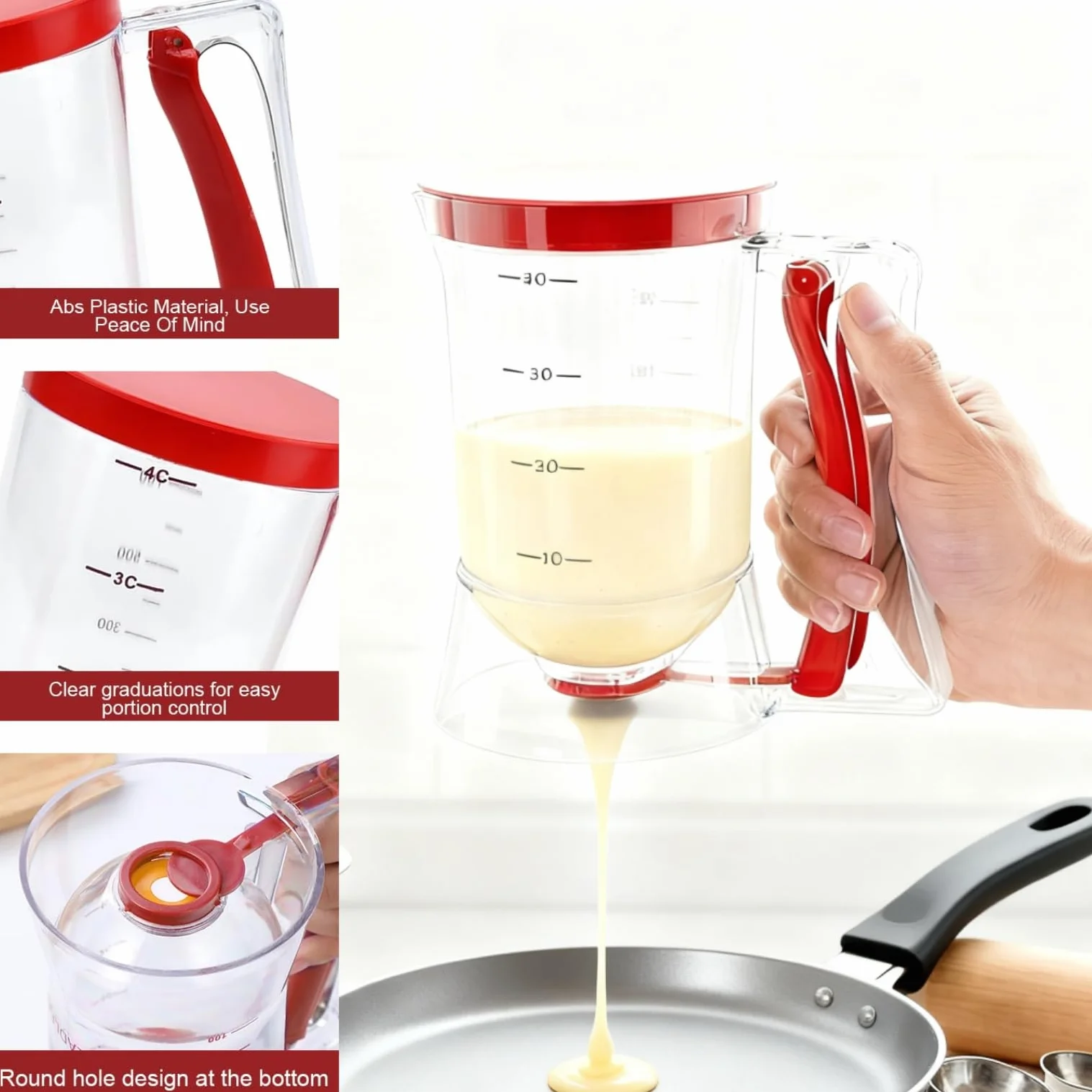 Dispenser di Pasta per Pancake con 1 Pennello da Cucina in Silicone, 900ml Dispenser Manuale per Pastella per Pancake ABS Separatore di Pastella per Cupcake Antigoccia per Torta Waffle Muffin