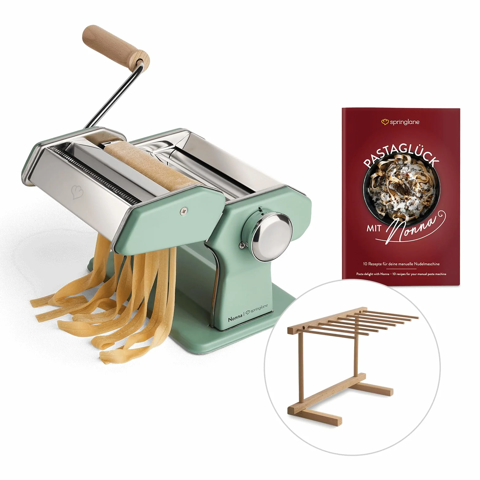 Macchina per pasta manuale Nonna SPRINGLANE, acciaio inossidabile, con 3 accessori per spaghetti, lasagne, tagliatelle