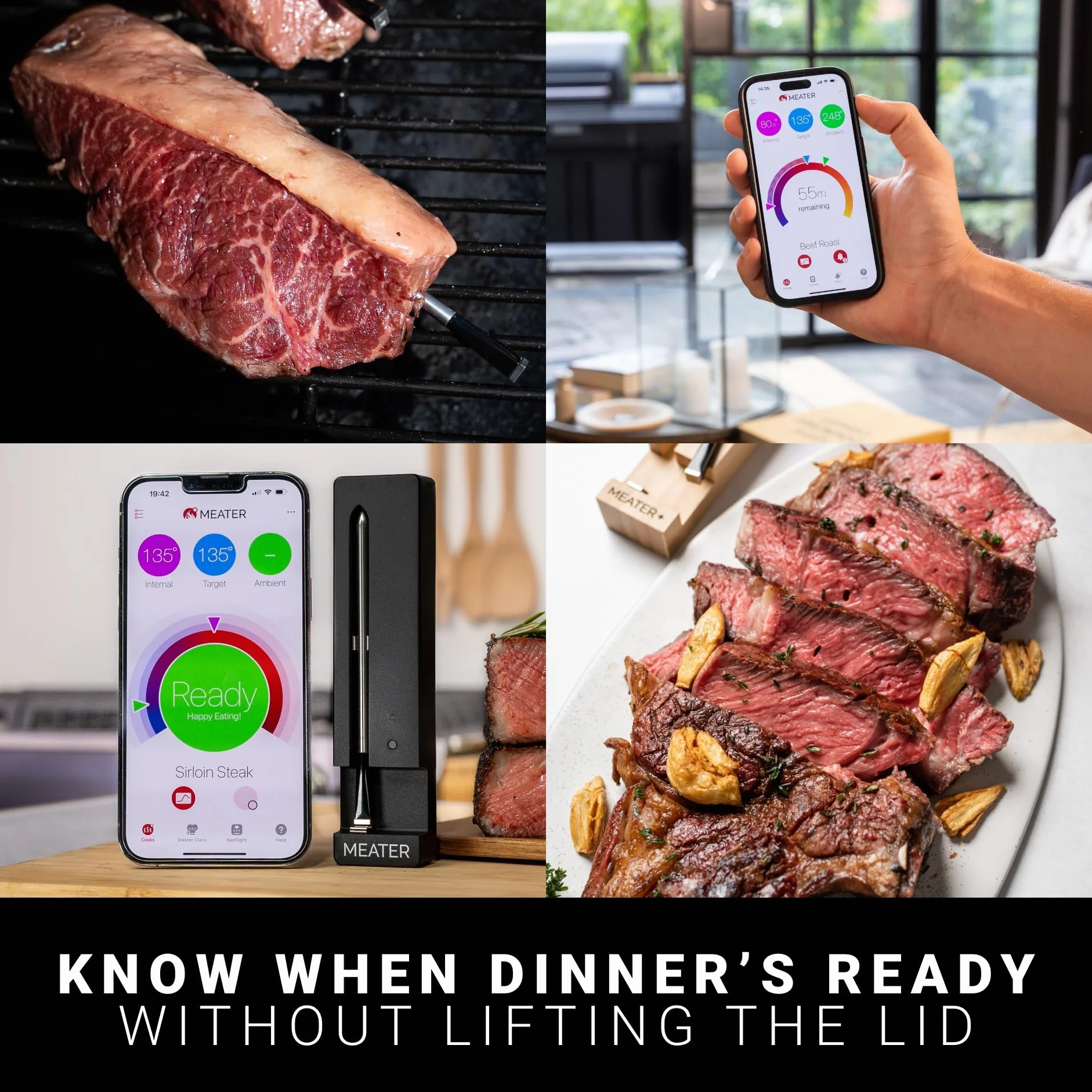 MEATER SE - Termometro per carne wireless con Bluetooth, misura temperatura interna e ambientale, perfetto per forno, grill, cucina, barbecue, girarrosto, dotato di caricatore nero