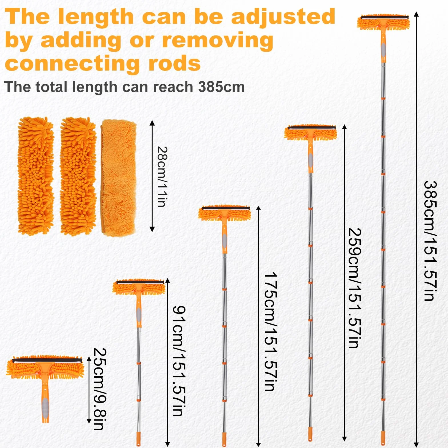 HA BIN Lavavetri Professionale con Manico Telescopico (400 CM), 2 in 1 Tergivetro in Silicone e Lavavetri in Microfibra, Pulitore per Finestre, Auto, Doccia e Vetro – Senza Strisce e Facile da Usare