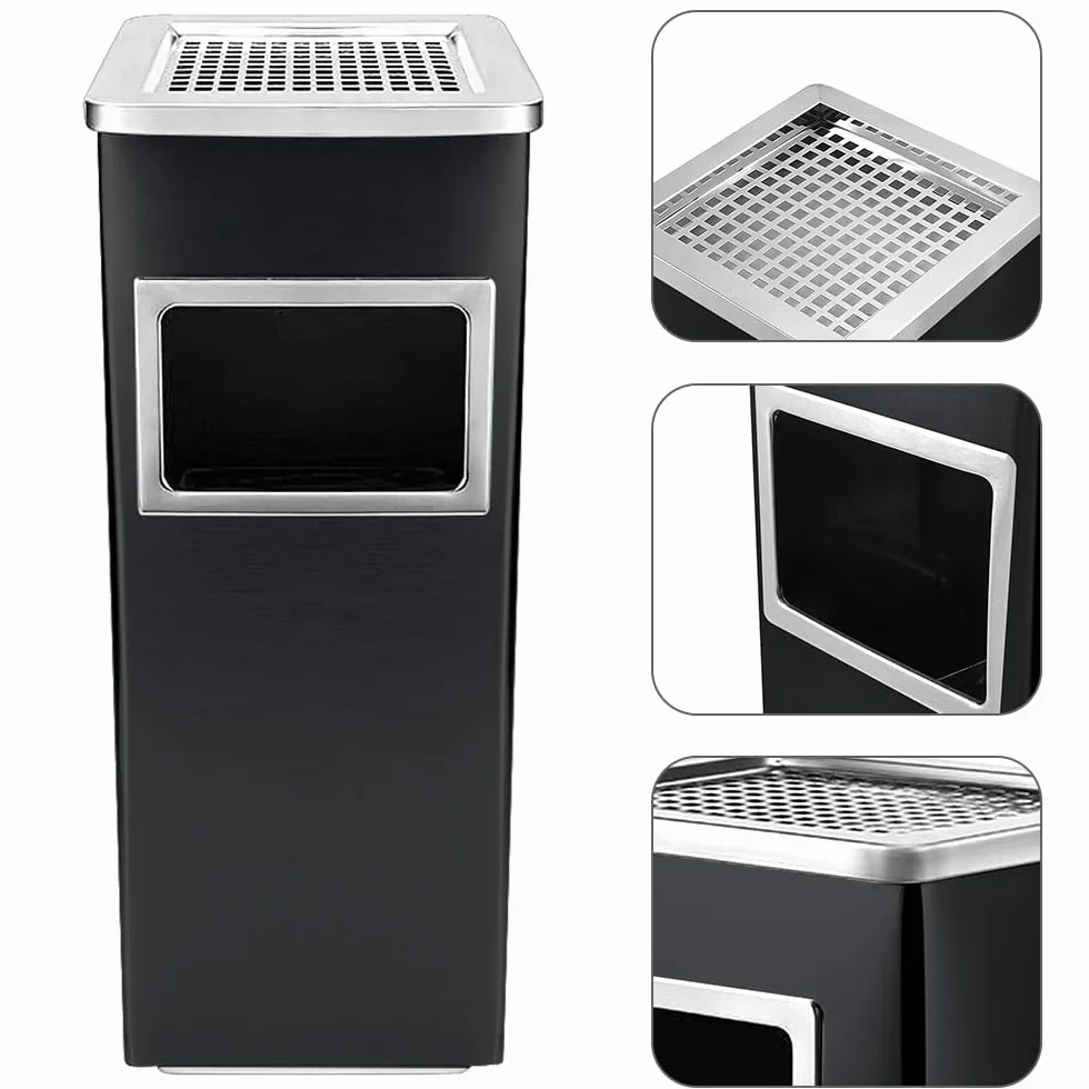 HUOLE Pattumiera, Cestino Interno Rimovibile, Pattumiera in Acciaio per Esterno per Ufficio, Hotel e Giardino, Contenitore per Rifiuti,Nero (2 pezzi) 24 * 24 * 60 cm-35 litri