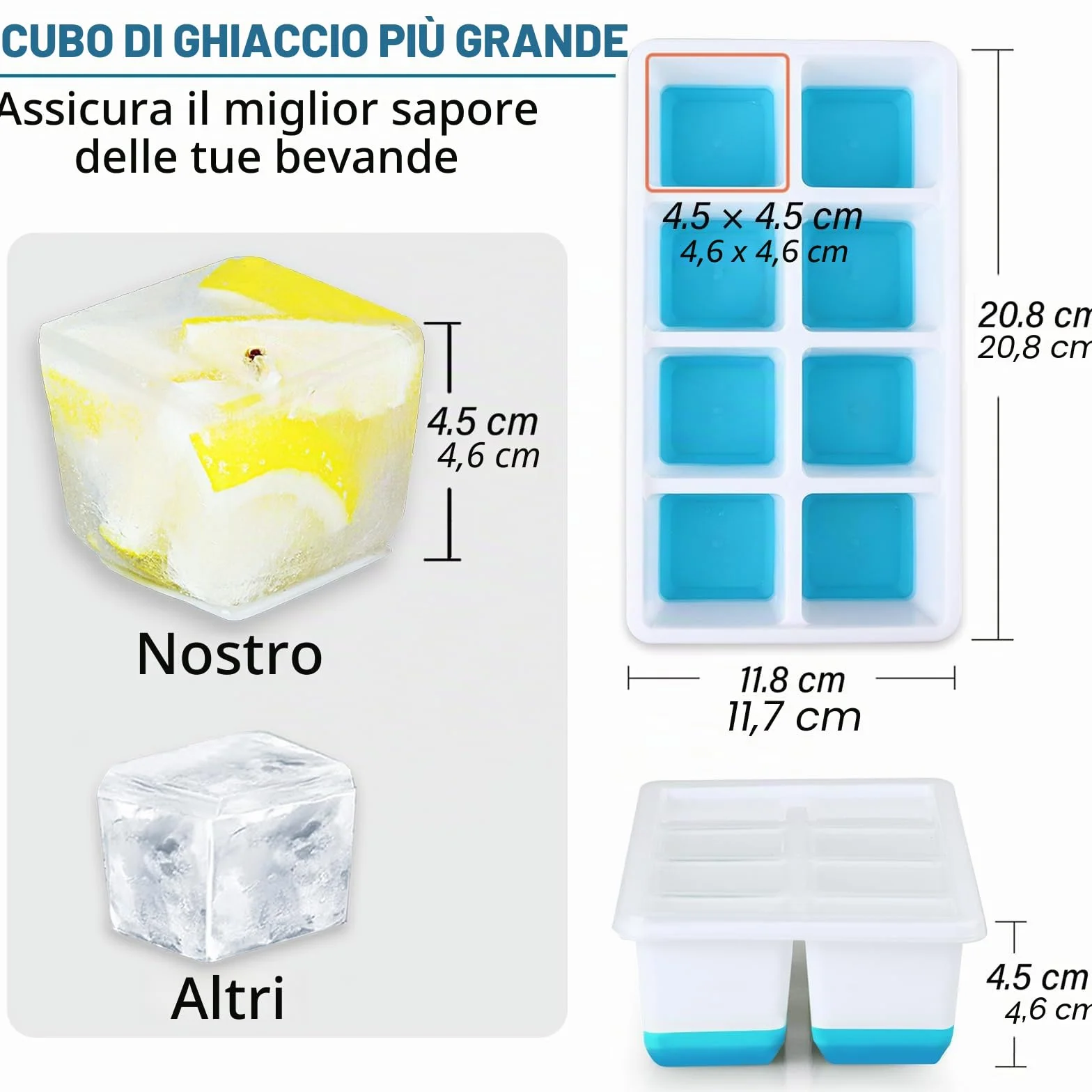 Stampi per Ghiaccio Grande con Coperchio 2 Pezzi Silicone Senza BPA Impilabile Cubetti Ghiaccio