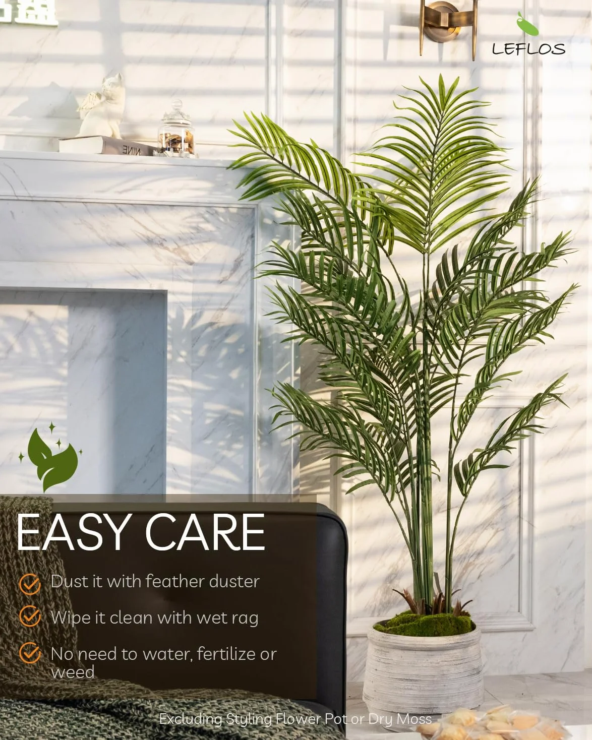 165 cm artificiale Palma di Dypsis Lutescens, solo pianta per interni, 15 tronchi staccabili, decorazioni per ufficio, negozio, appartamento e feste, 1 pezzo
