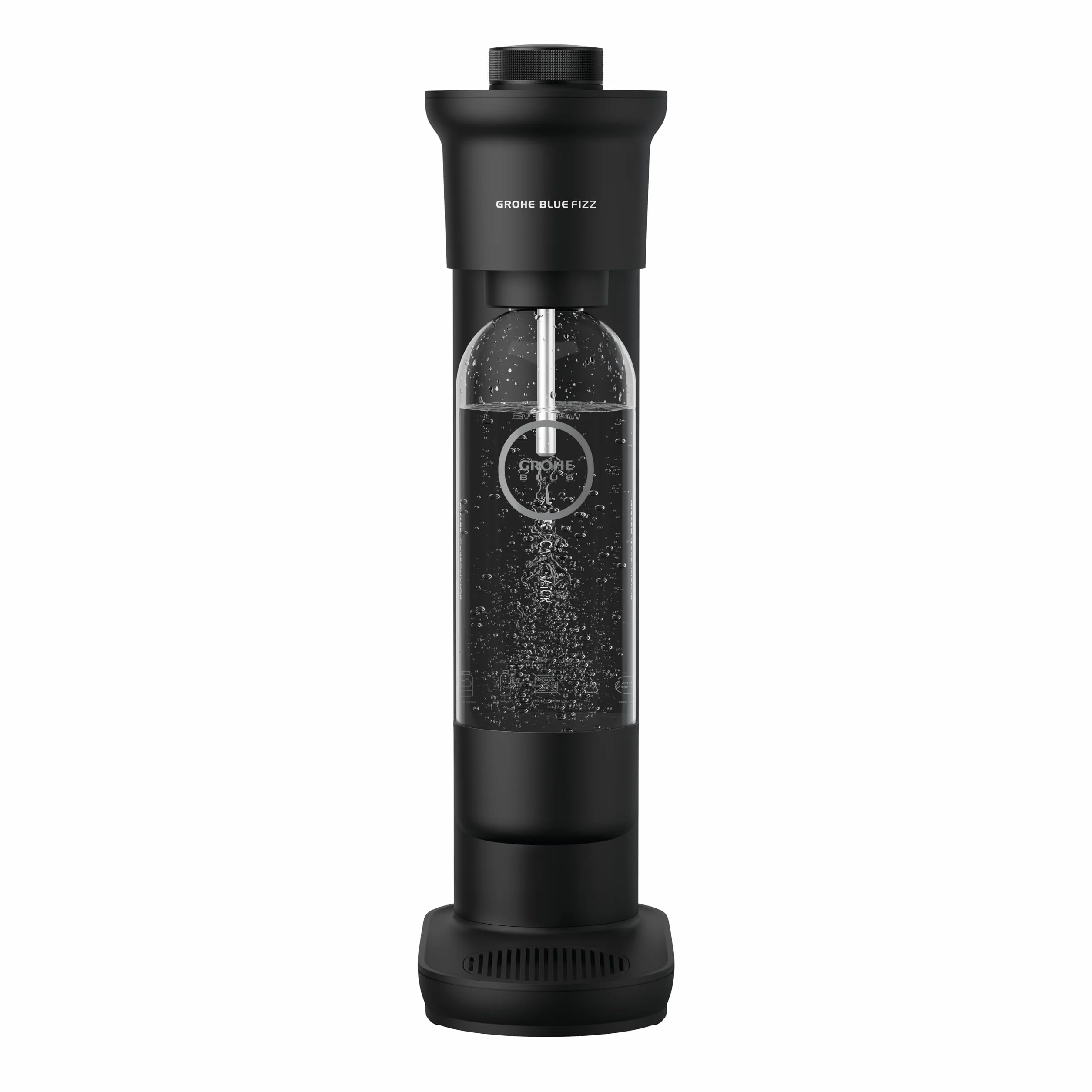 GROHE Blue Fizz Gasatore Starter Kit, 3 Livelli di Gasatura, senza Bombola CO2, 1 Bottiglia d'Acqua da 0,85 L + Polvere Pulizia, Nero, 31943K00