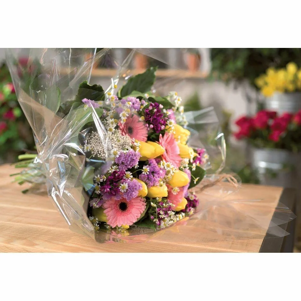 Bobina CELLOPHANE Trasparente VARIE MISURE Rotolo per imballaggio Grande convenienza Carta Regalo per Confezione Fiori (1 metro x 120 metri 35 my)