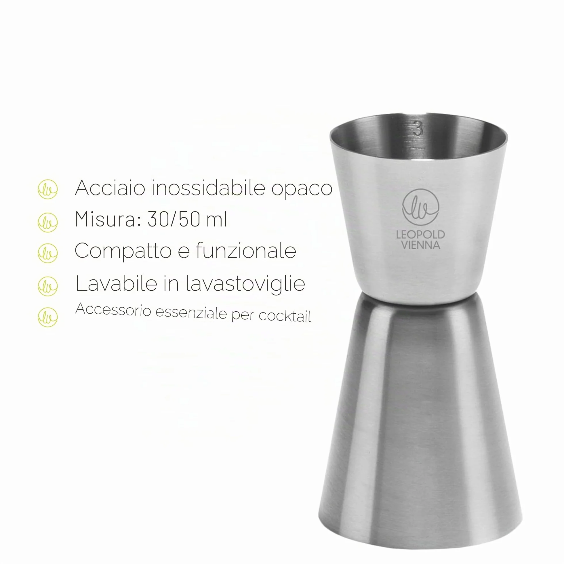 Leopold Vienna Misurino 30/50 ml Acciaio Inossidabile 304 Argento 45x45x90mm