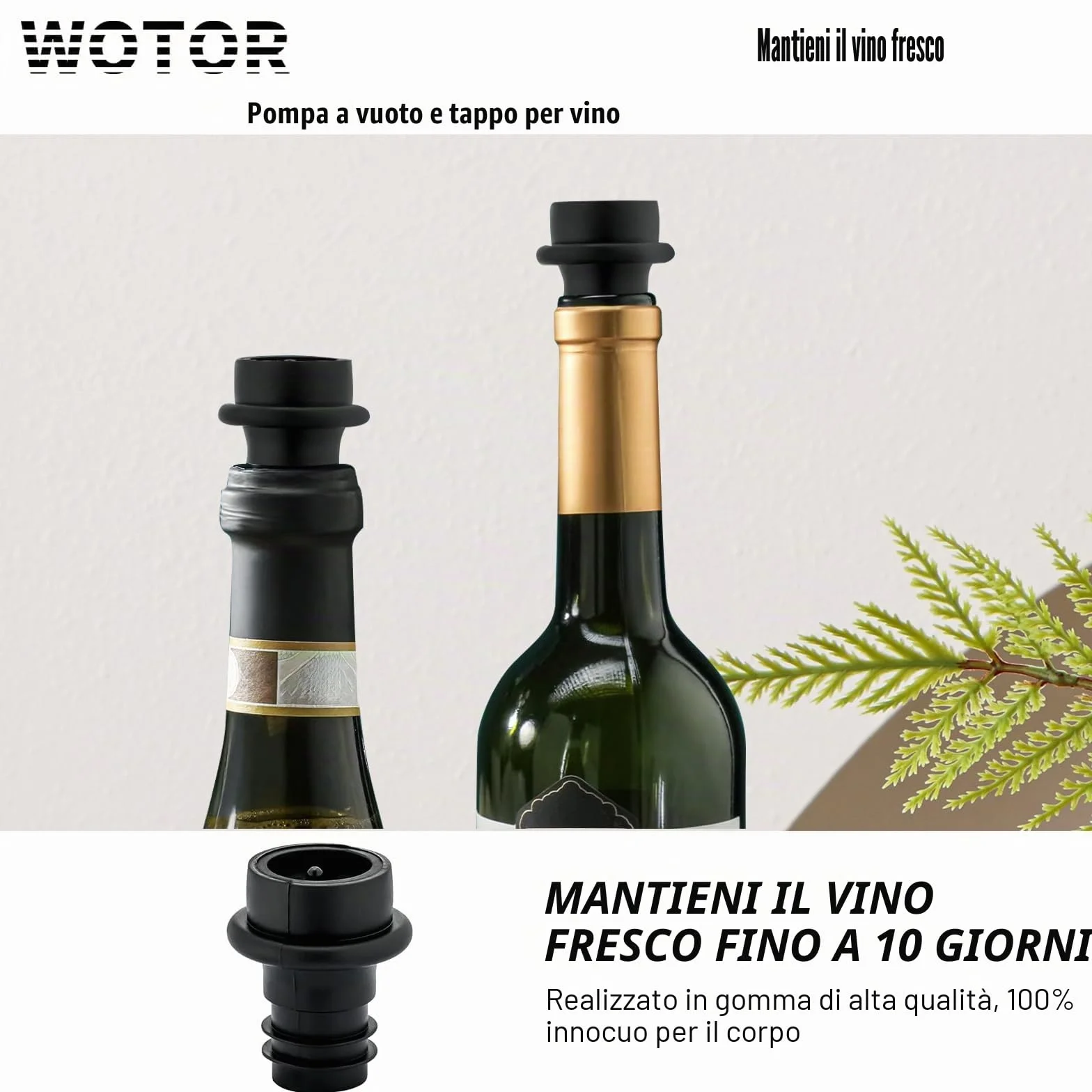 WOTOR Pompa sottovuoto per vino con 4 tappi riutilizzabili