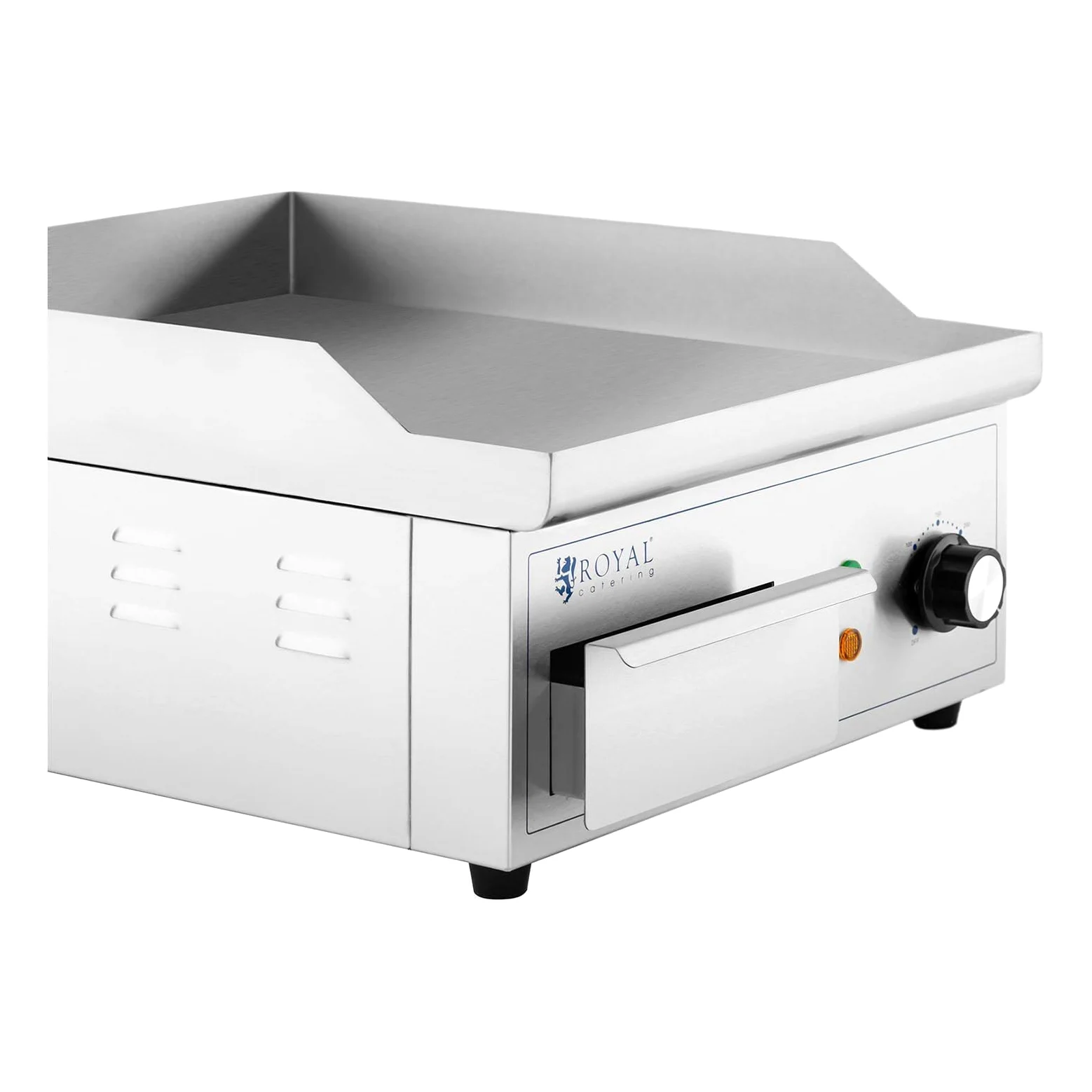 Royal Catering RCPG45-S - Padella elettrica 350 x 380 mm, piatta, 2000 W, griglia elettrica con parte superiore elettrica, griglia elettrica e piano cottura (acciaio inossidabile, ghisa)