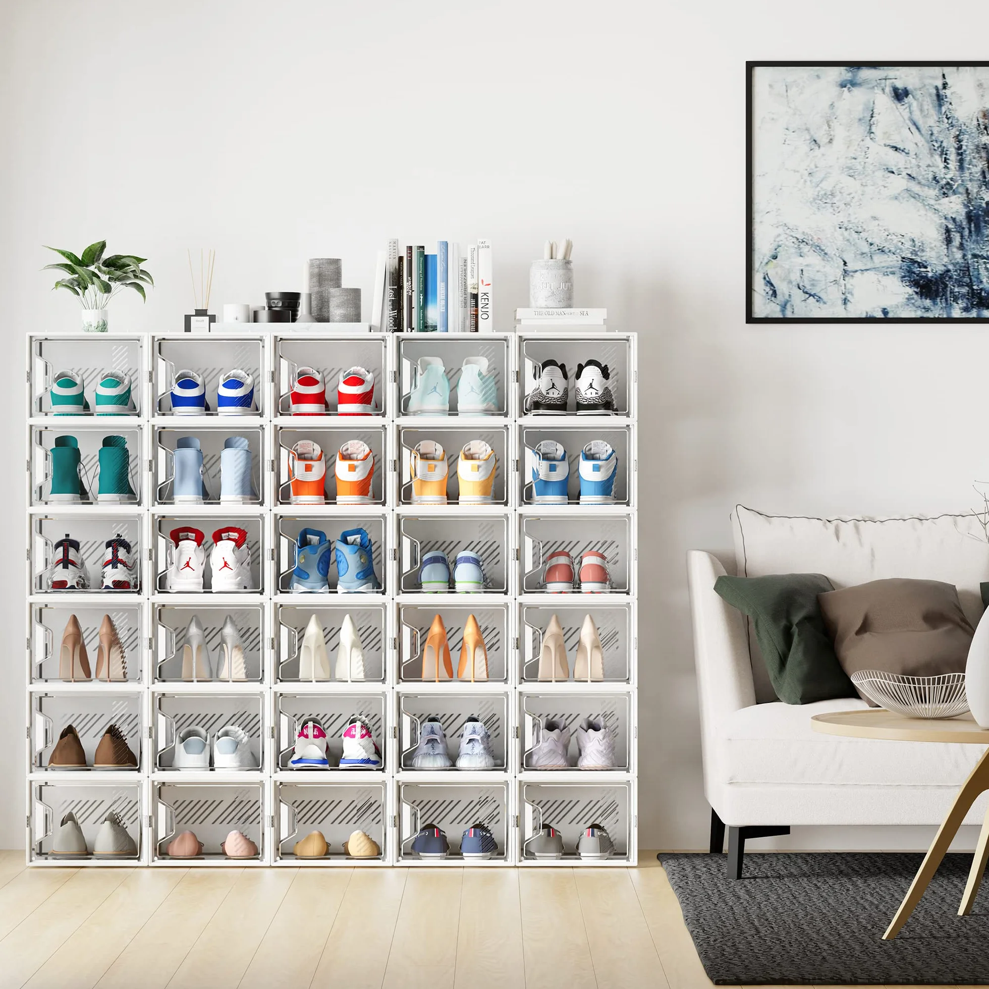 Scatole per Scarpe Trasparenti Impilabili con Coperchi 33.2x25x18.7cm 12 Pezzi