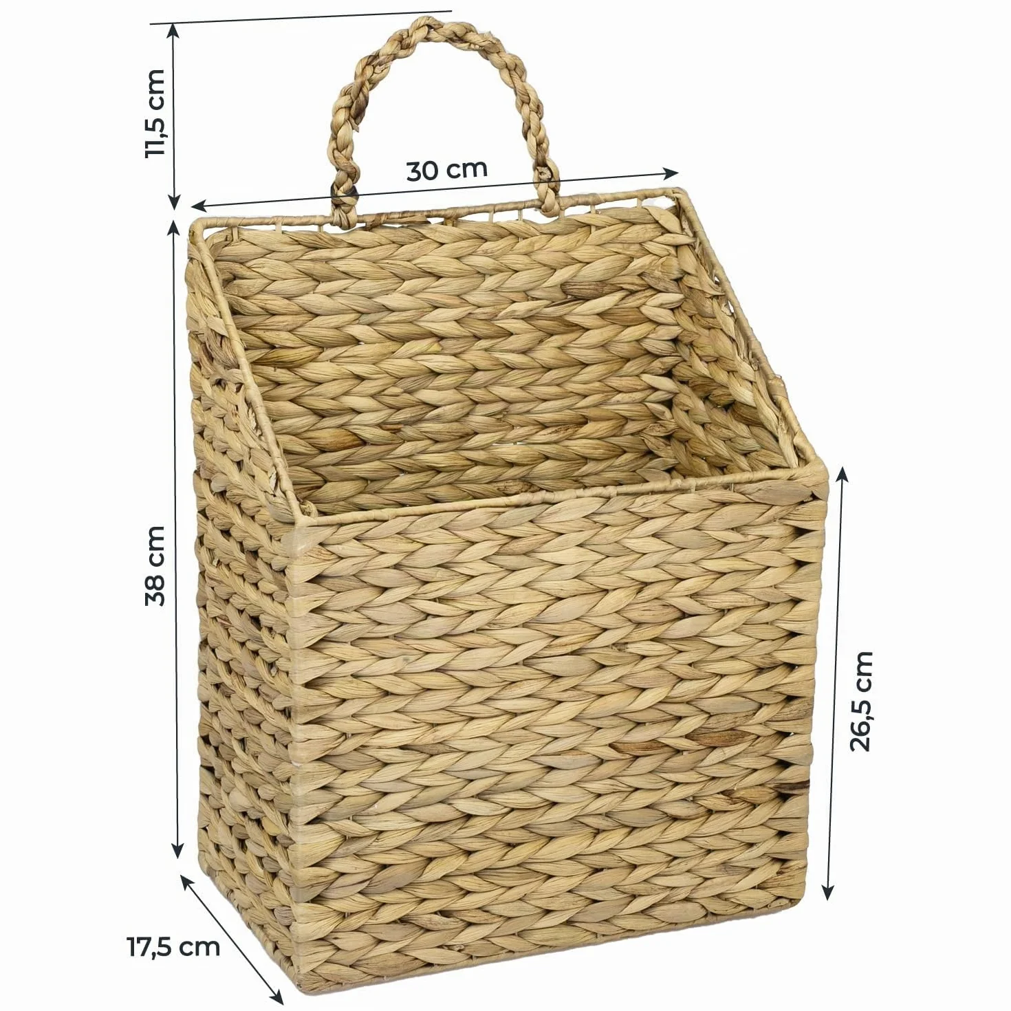 HMF Cestino sospeso intrecciato in giacinto d'acqua 30 x 17,5 x 38 cm