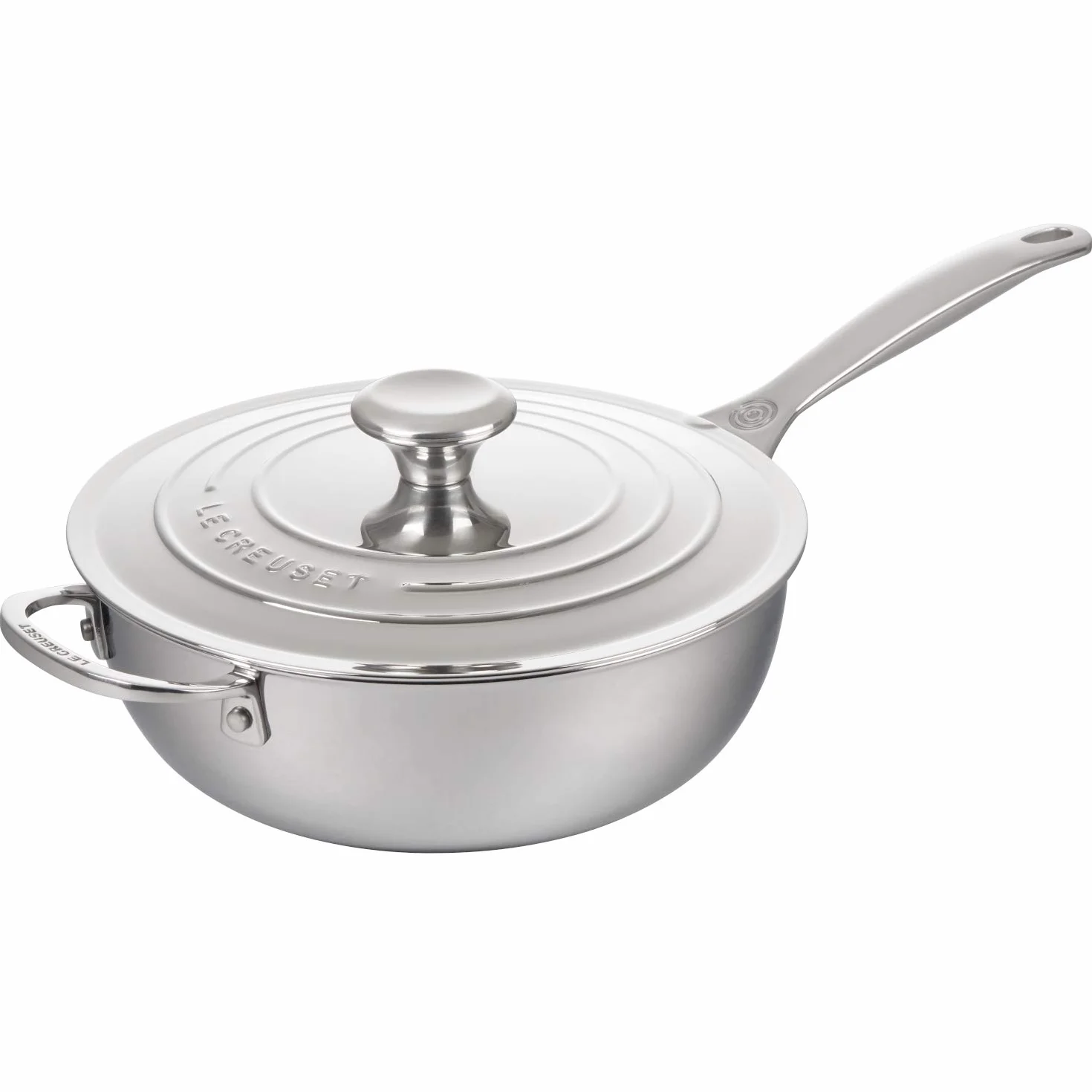 LE CREUSET Padella Dello Chef con Maniglia e Coperchio in Acciaio Inox, Interno Antiaderente, Diametro 24 cm, 96601424001700