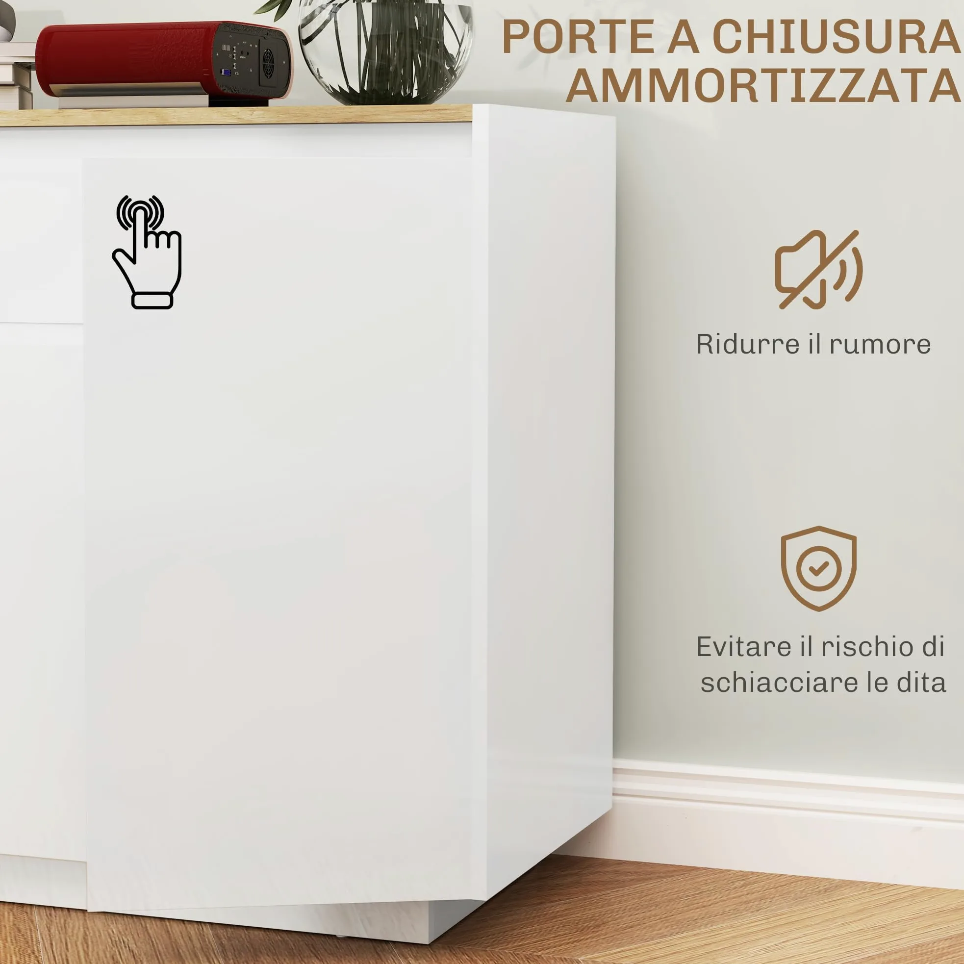 HOMCOM Credenza Cucina con 3 Armadietti a 4 Ante, Mobile Cucina Moderna con Cassetto, Ripiano Regolabile e Ante Soft-Close, Madia in Legno MDF per Soggiorno, Sala da Pranzo, 140x40x75 cm, Bianco