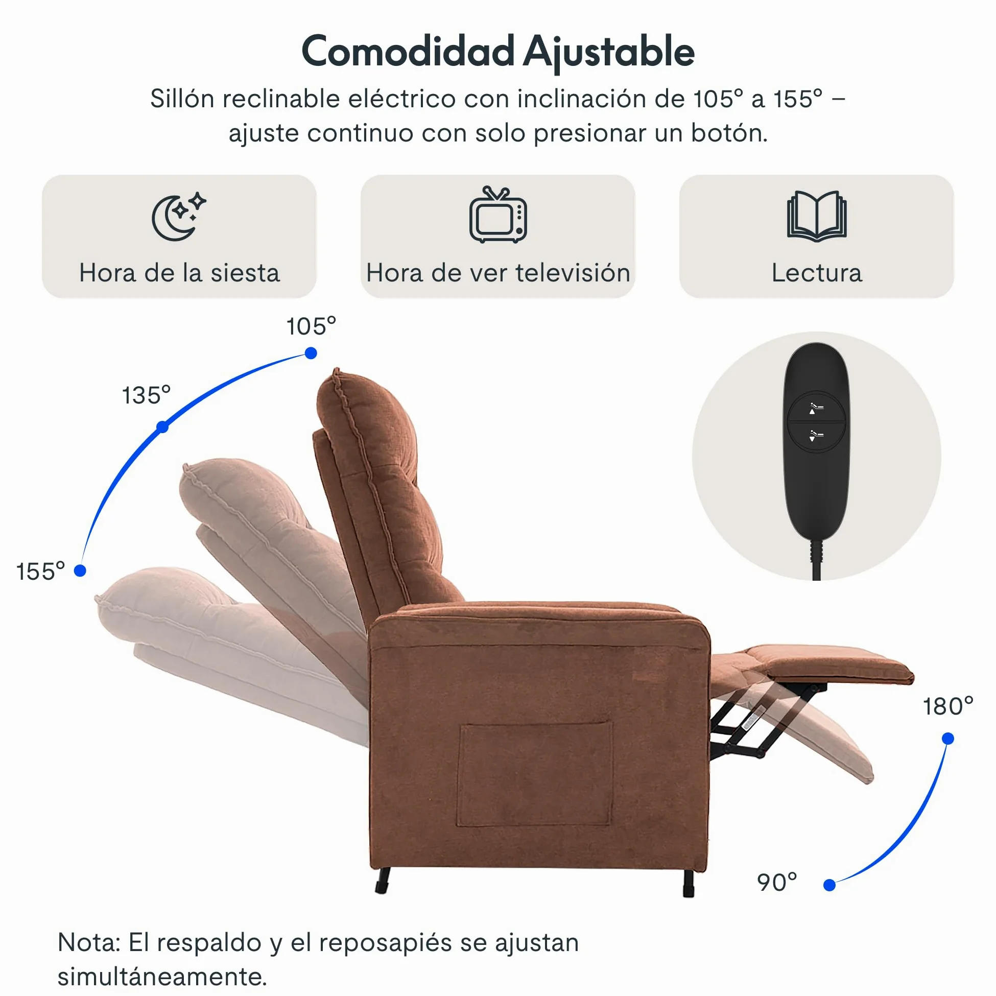 FLEXISPOT Poltrona da Relax Elettrica(82 x 77 x 104 cm) con schienale regolabile, reclinabile da 105 ° a 155°, poltrona reclinabile, divano relax ergonomico poltrona per camera da letto e soggiorno