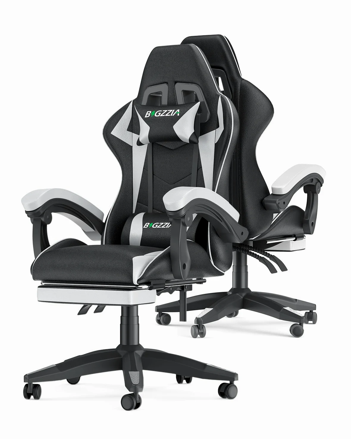 Racingreat Sedia da gaming, ergonomica, per gamer, con cuscino lombare e poggiatesta, regolabile in altezza, sedia per computer, per ufficio, per adulti, ragazze e ragazzi (Con poggiapiedi,Bianco