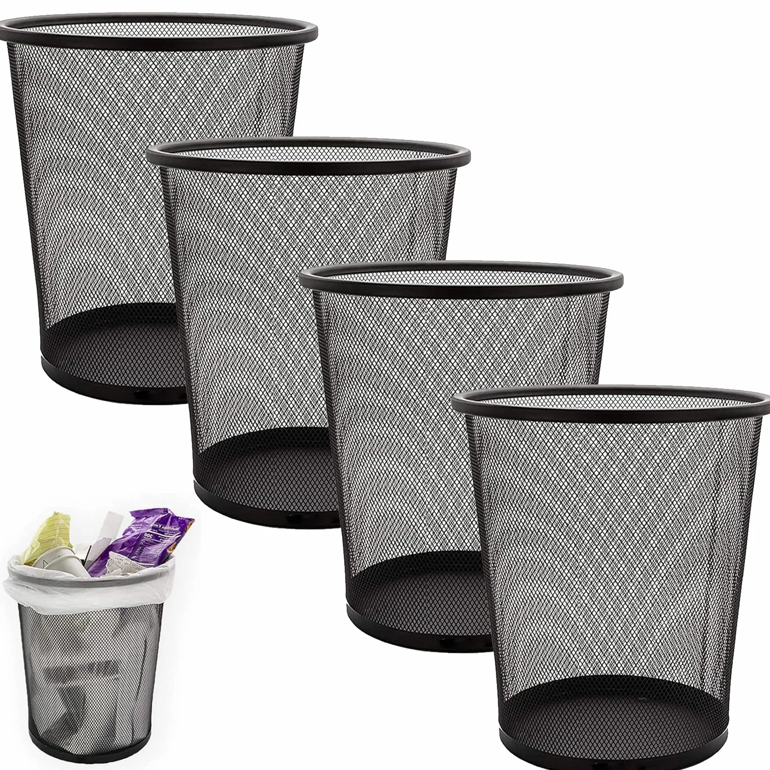Cestino Spazzatura in Rete Metallica 12L Nero 26 x 23,5 x 19 cm per Ufficio e Casa