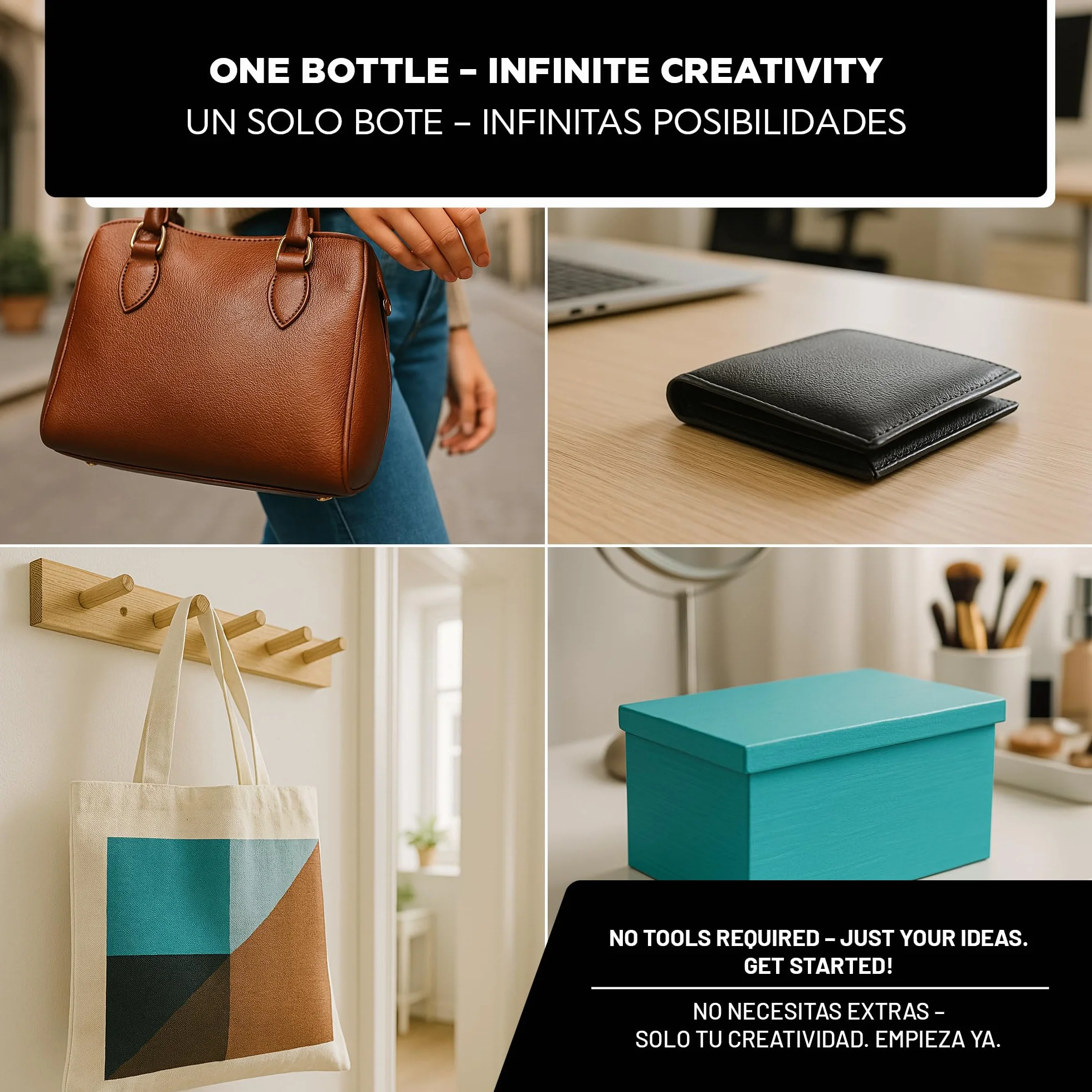 LM-Kreativ Colore della Pelle 4 x 50 ml - Nero, Bianco, Marrone, Azzurro per Scarpe e Borse