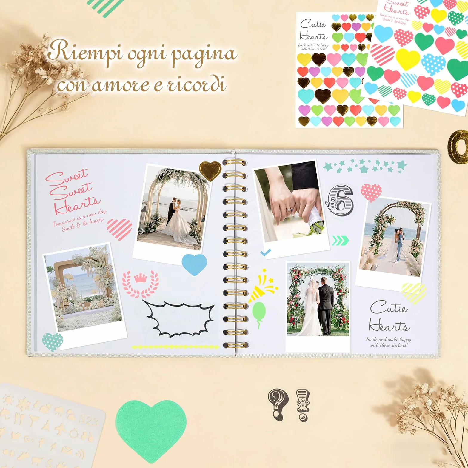 Album Foto 20,5x20,5 cm, 20 Pagine Libro Foto da Personalizzare - Album Scrapbook da Completare, Libro ad Anelli per Bebè, Matrimonio, Compleanno