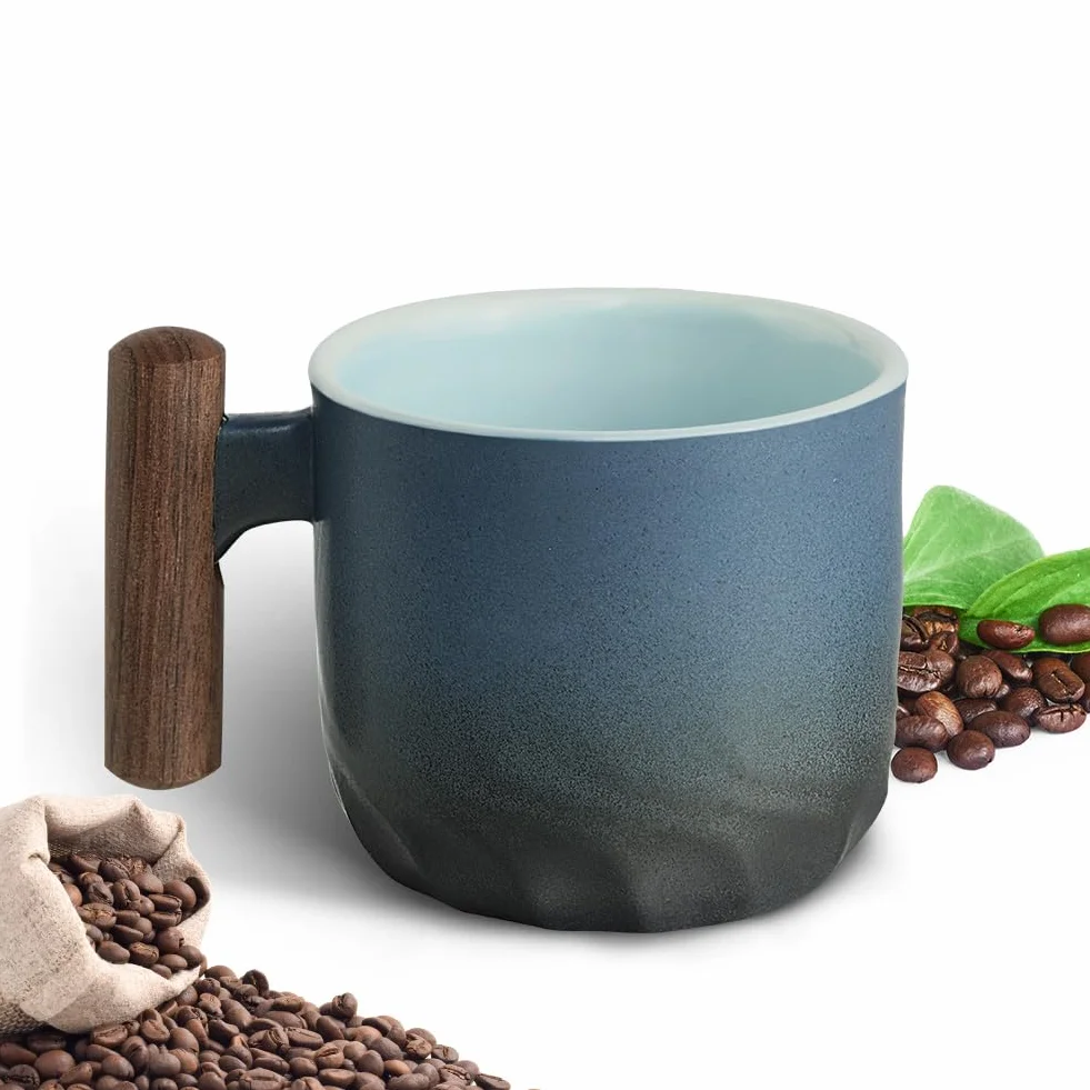 Vicloon Tazze Espresso Ceramica 70ml Set Impilabili con Manico in Legno Blu