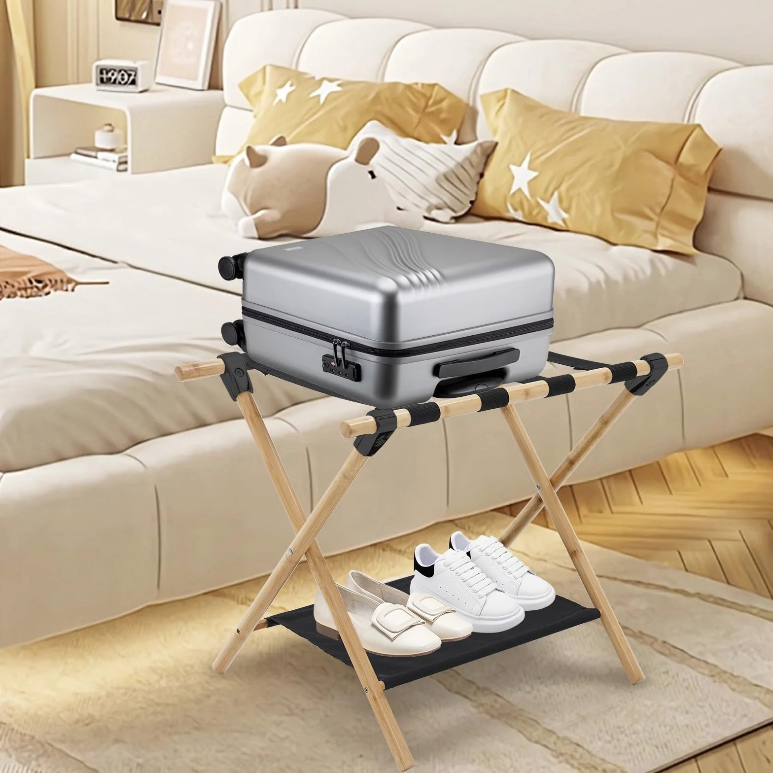 Portavaligie da Camera Pieghevole Grande 64x45x52 cm 2 pezzi con 4 cinghie doppio strato
