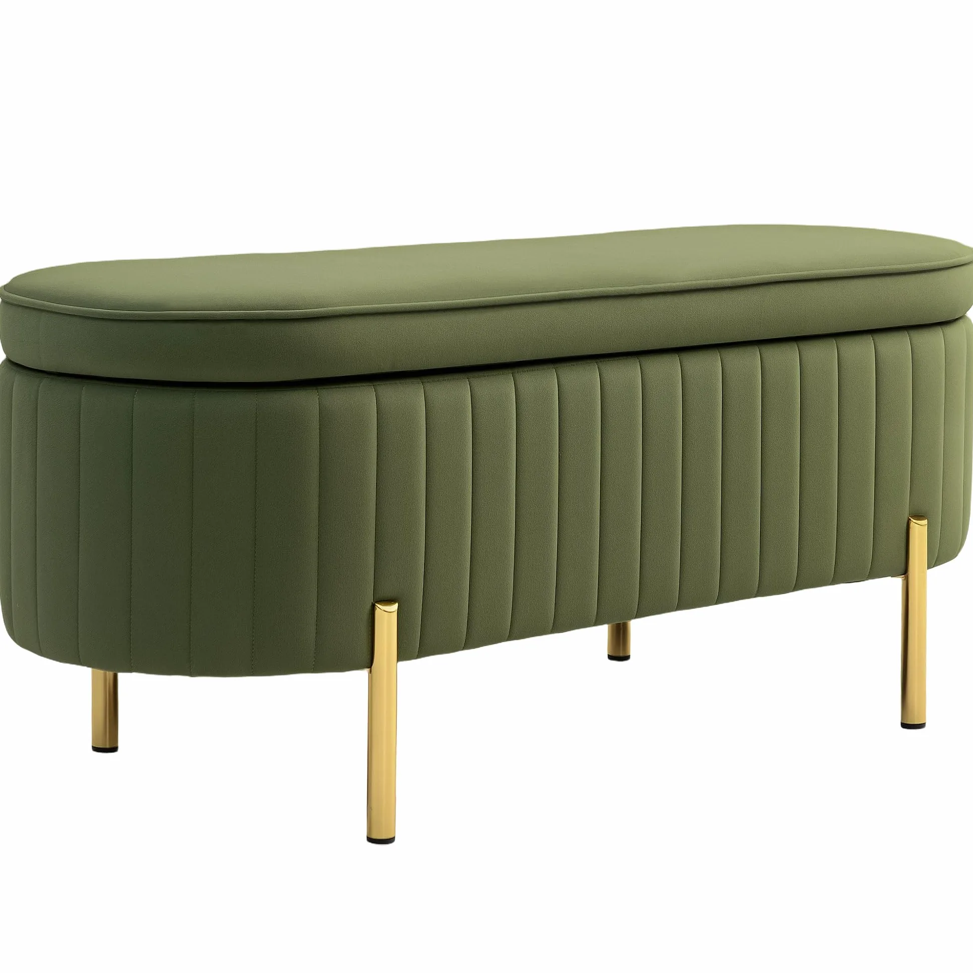 HOMCOM Panca Contenitore Ingresso Ovale 72L Design Scanalato con Coperchio Sollevabile, Seduta Imbottita, Panca Fondo Letto Pouf Cassapanca in Velluto e Struttura in Legno di Pino, 108x44x43.5cm,Verde