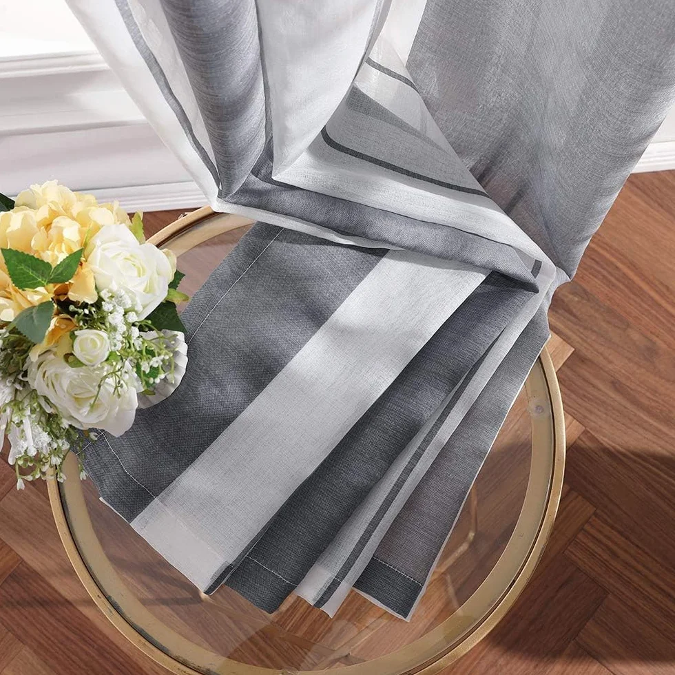 MIULEE Tende a Righe per Interni, Tende Trasparenti in Voile Tende Camera da Letto, Tenda Salotto Moderne con Anelli, Tenda a Pannello da Interno Finestra a Righe Bianche e Grigie, 2x 140270x CM