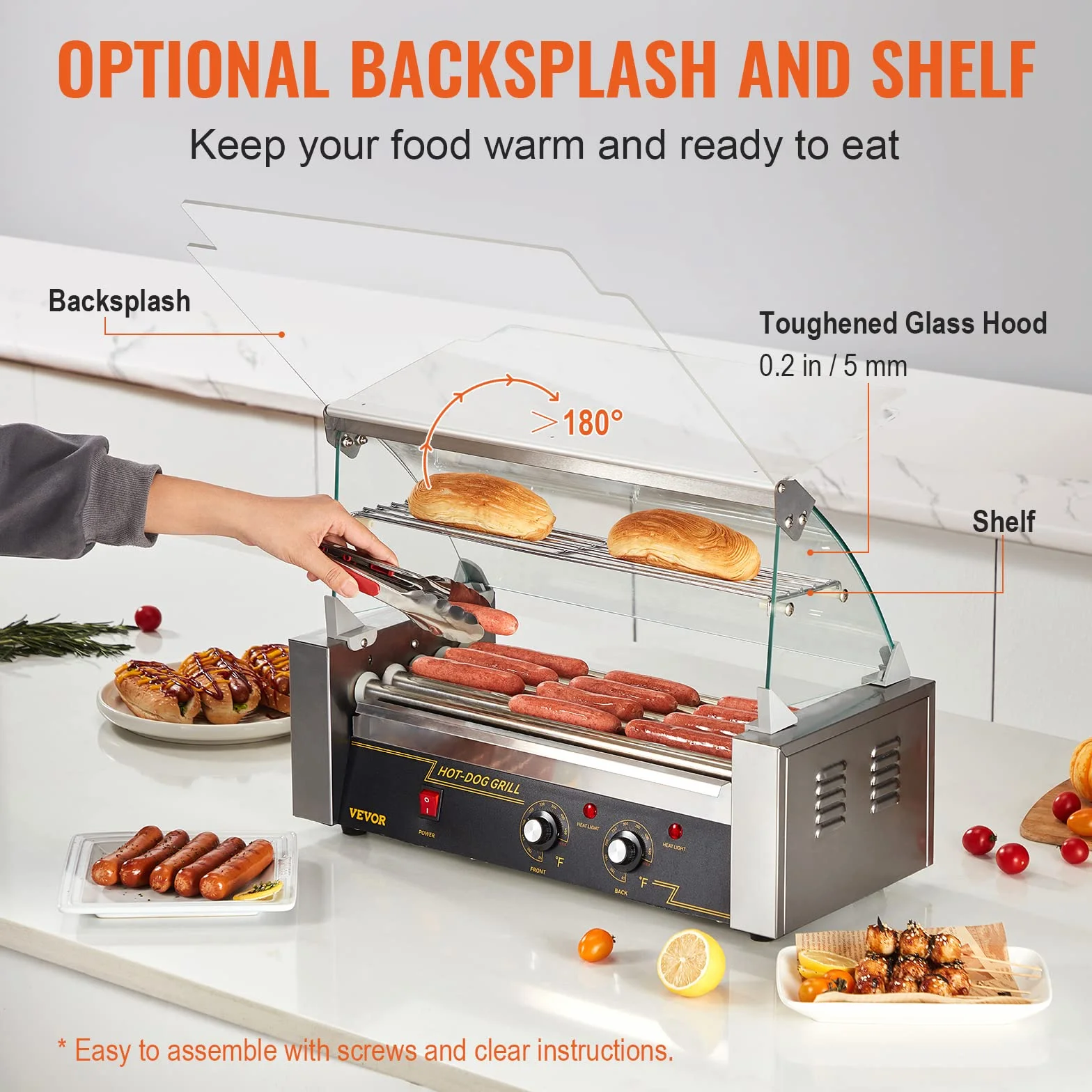 VEVOR Rouleau hot-dog, 5 Rouley, Grigliati a Macchina con Salsicce e Insolubili con Doppio Controllo della Temperatura, 12 hot-dog1000 W Macchina hot-dog con Couvercle, Autista Versa Petits Dolori