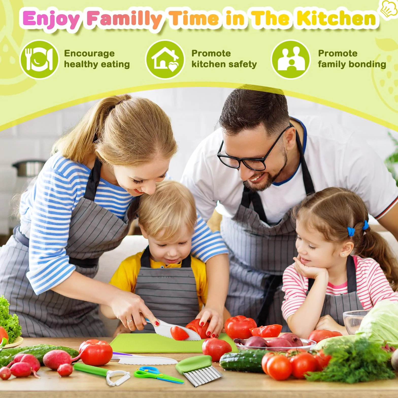 Set di coltelli per bambini, set di coltelli di sicurezza da cucina per bambini da 28 pezzi, set di coltelli per bambini con coltello per pomodori, taglierino, coltello di plastica, pelapatate
