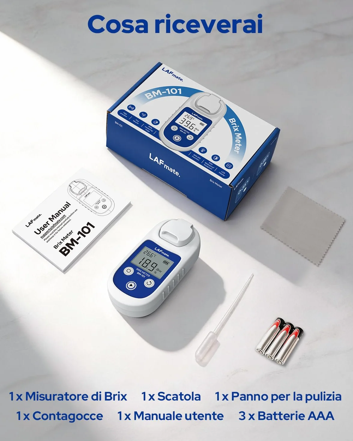 Rifrattometro Digitale 0-55% ±0,2% BM101 Brix con ATC IP65
