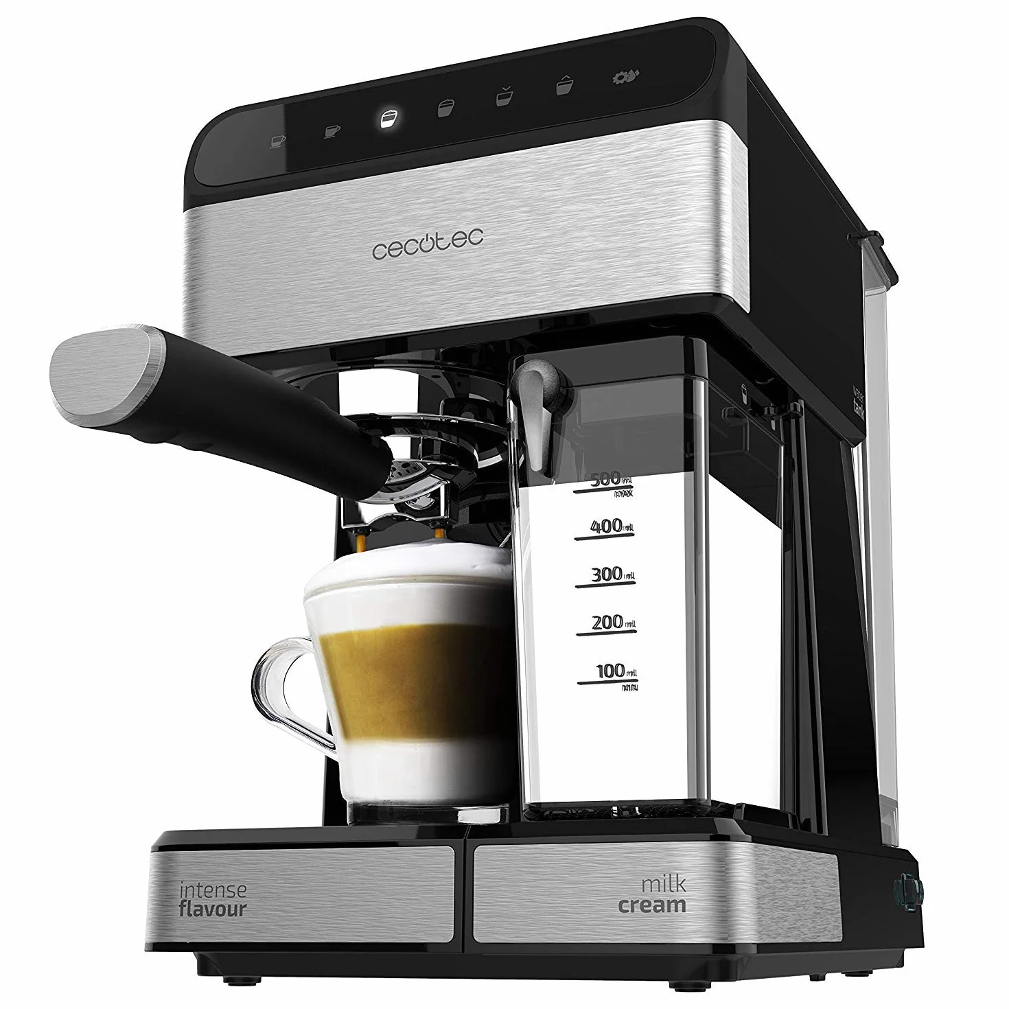 Cecotec Caffettiera Semiautomática Power Instant-ccino Touch Serie Nera, Serbatoio di Latte, Controllo Tattile, 20 Bares, Thermoblock, 1350 W, 1.4 L, Acciaio Inossidabile