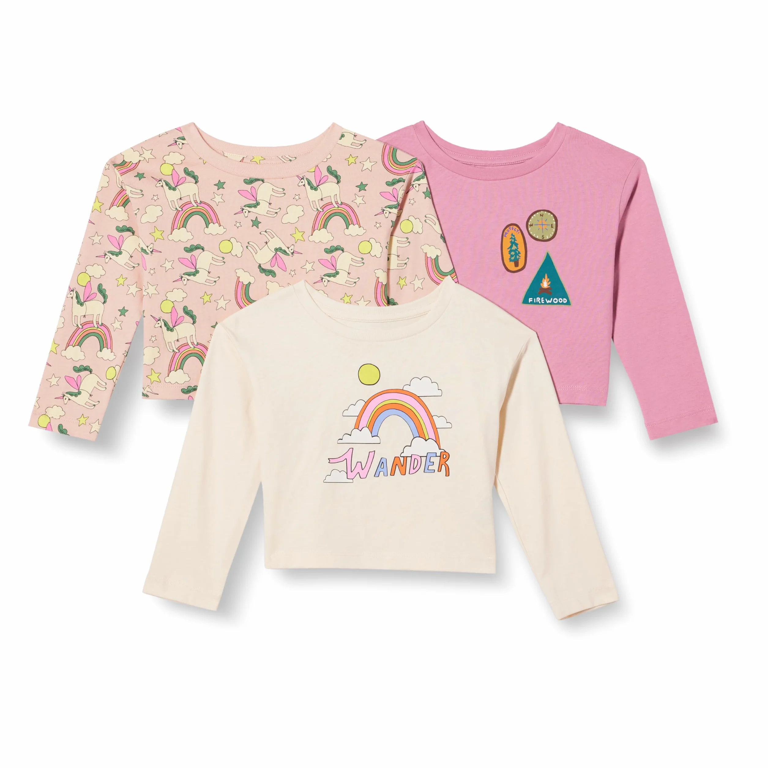 Amazon Essentials Maglie a Maniche Lunghe Bambine e Ragazze, Pacco da 3
