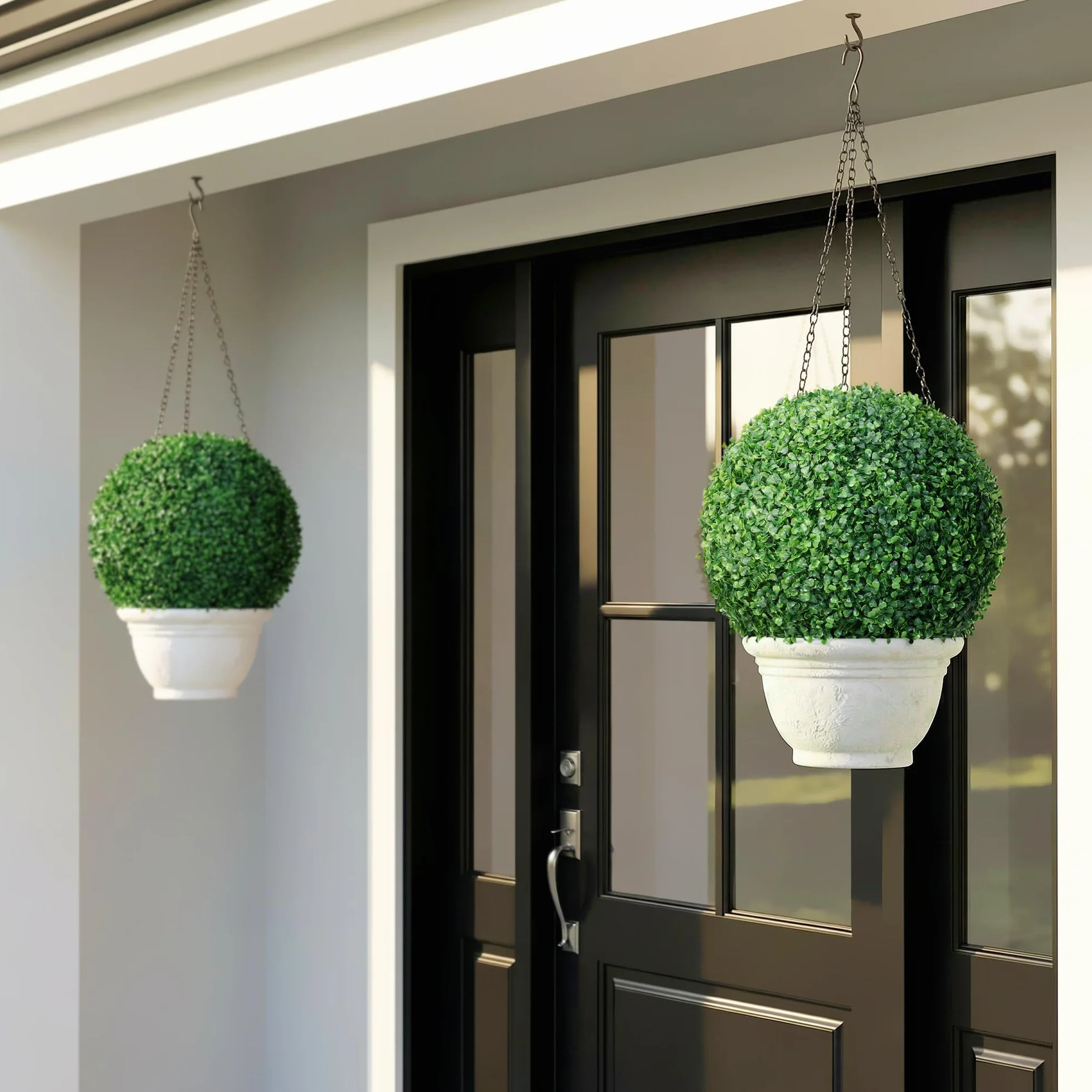 HOMCOM Set di 2 Piante Finte Sfera di Bosso Ø40cm, Piante Artificiali Decorative da Interno ed Esterno, Giardino, Ufficio, Soggiorno, Verde