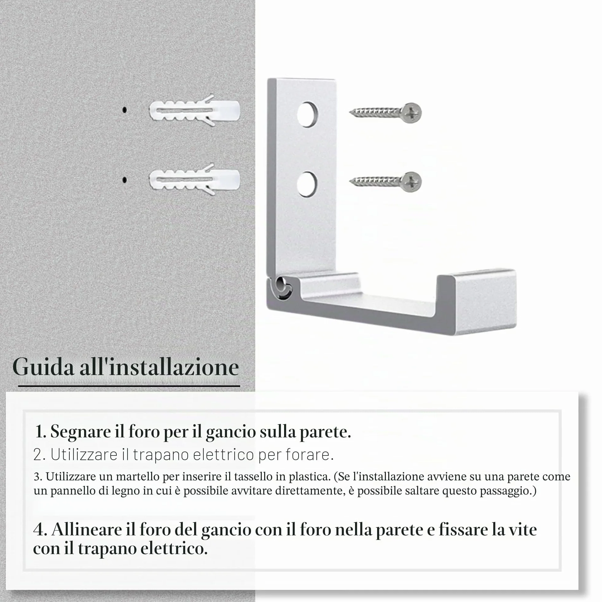OHIYO Ganci Pieghevoli per Cappotto Borse Cappello Chiave Appendiabiti in Lega di Alluminio Resistente Argento 6 Pezzi con Viti
