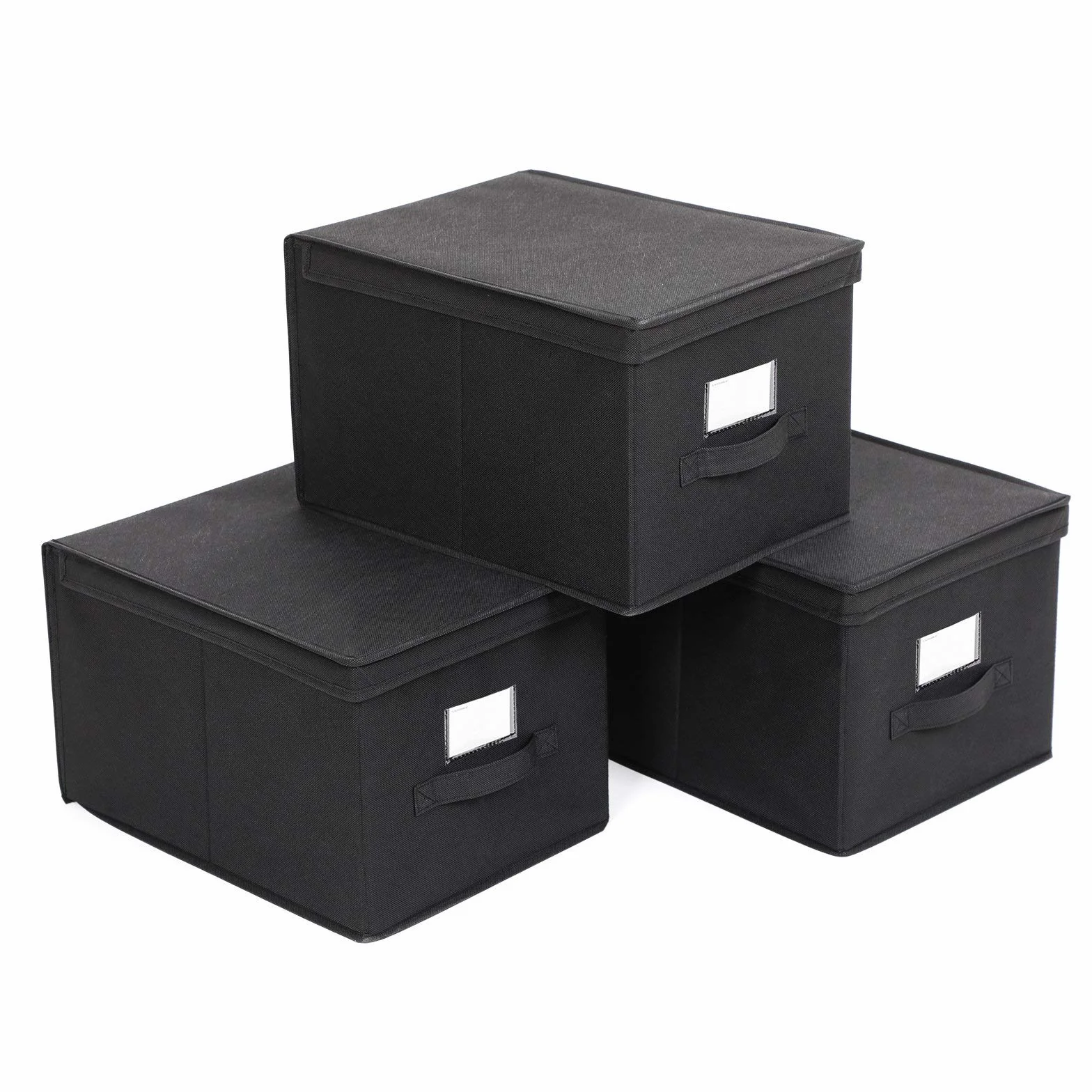SONGMICS Set di 3 Contenitori Portaoggetti in Tessuto Non Tessuto con Coperchi 40x30x25 cm Nero RFB03H