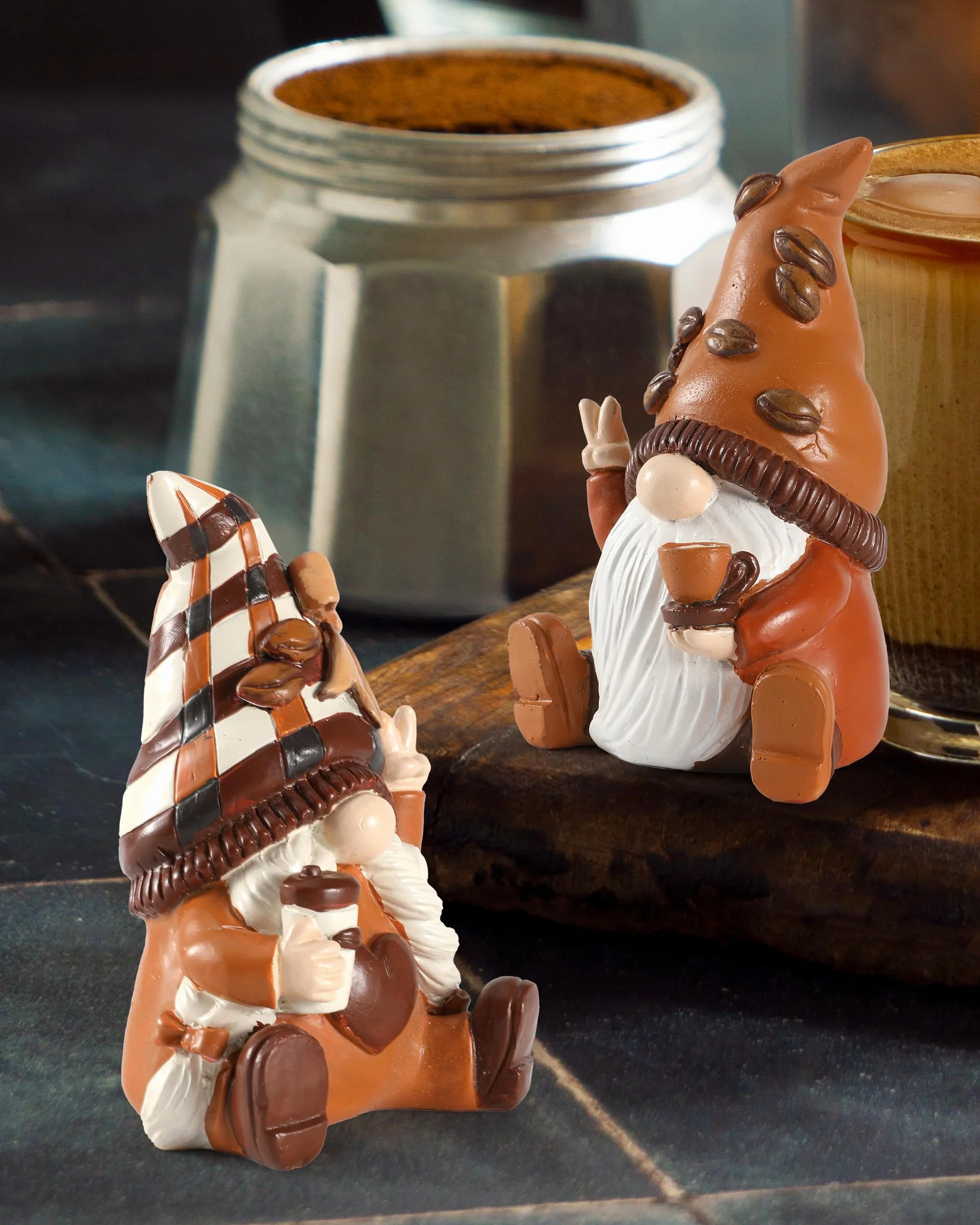 iStatue Maillard Set di statuette di gnomi da caffè in resina, decorazione per bar e ufficio
