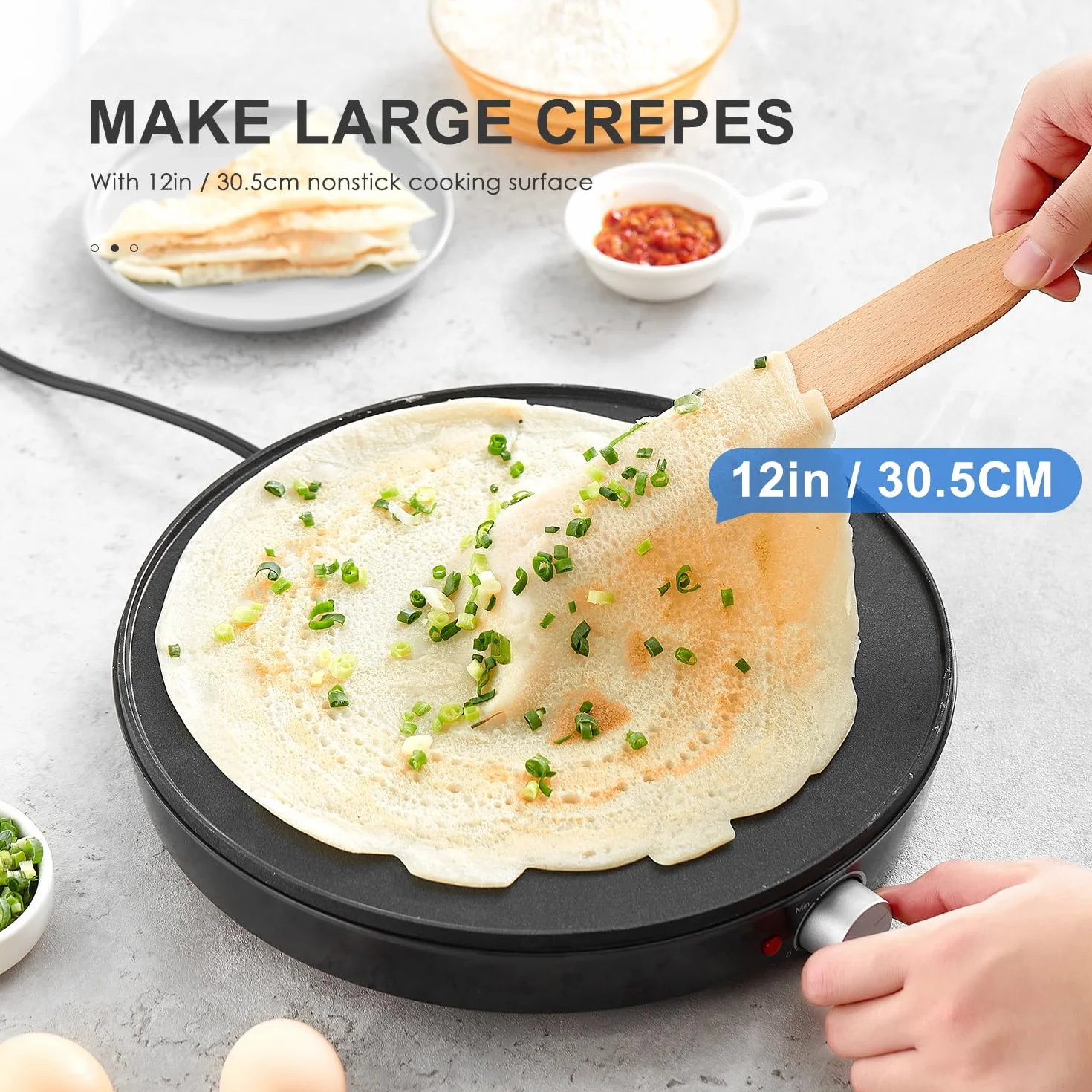 Yabano Crepes Maker Retro Ø 30 cm, con paletta e distributore di pasta, per crepes dolci e salate