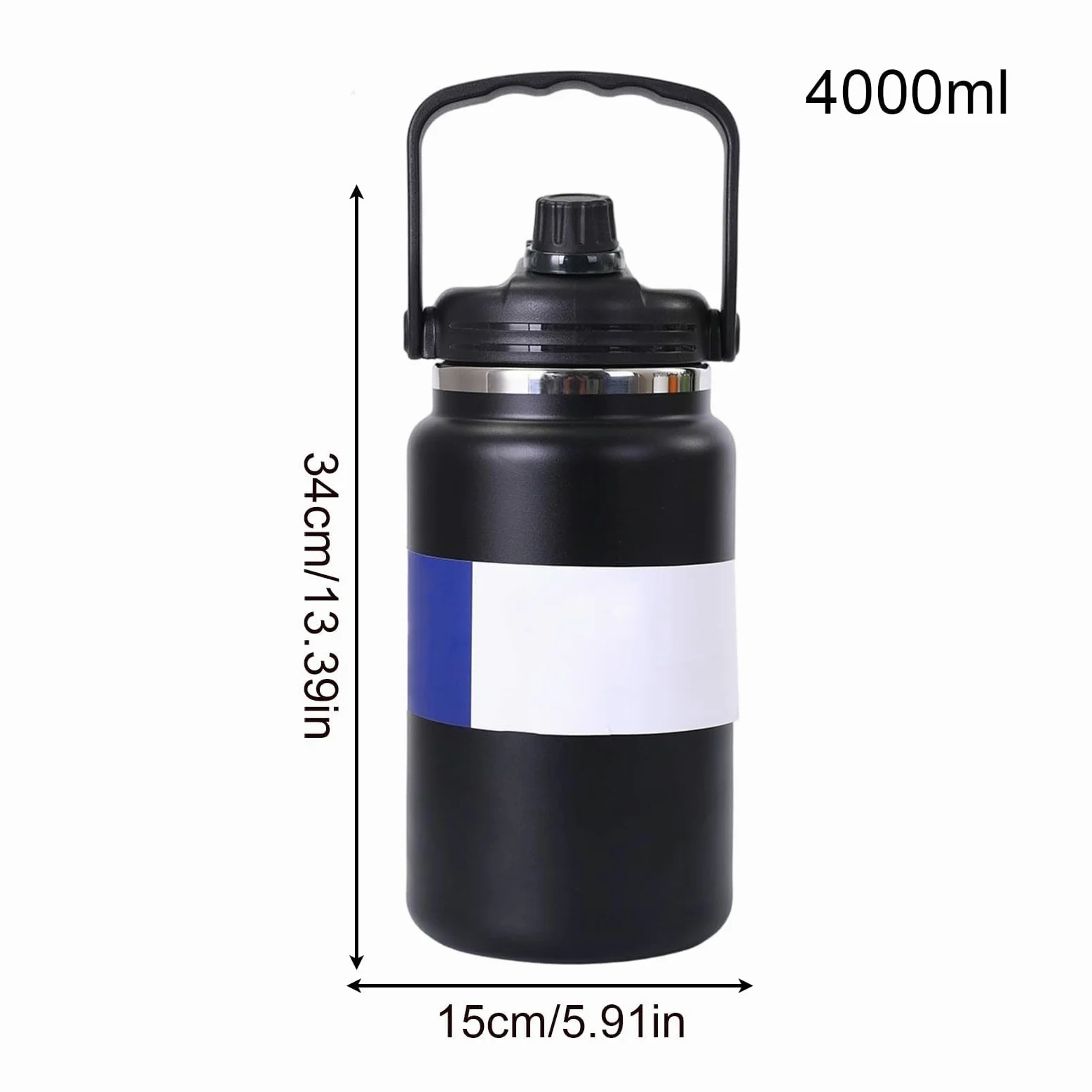 Borraccia termica sottovuoto, in acciaio inox, da 4 l, per palestra, escursionismo, scuola, viaggi, campeggio, ciclismo, sport, attività all'aperto