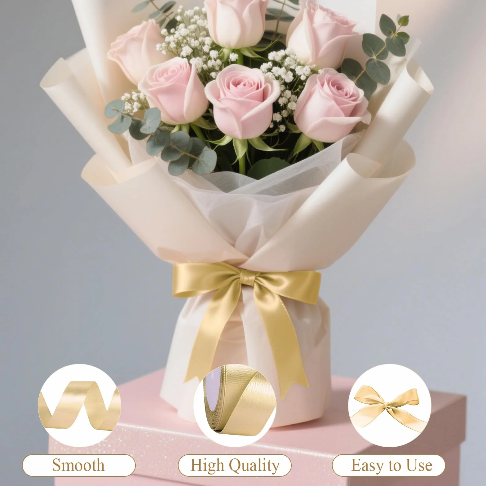 Nastro Raso d'oro 25mm x 22m Per Confezioni Regalo