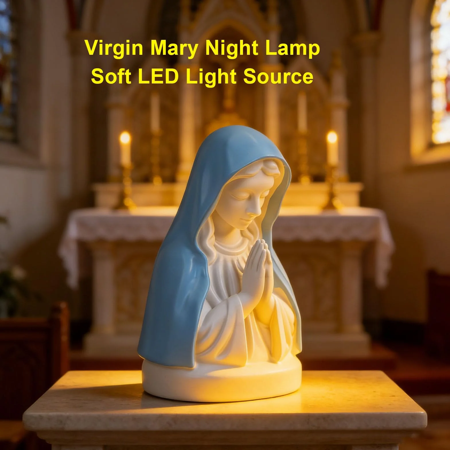 Mumusuki Statua della Vergine Maria con Luce Notturna, Elegante Lampada da Statua Religiosa Lampada da Scrivania Decorativa in Resina per la Decorazione del Soggiorno della Camera da
